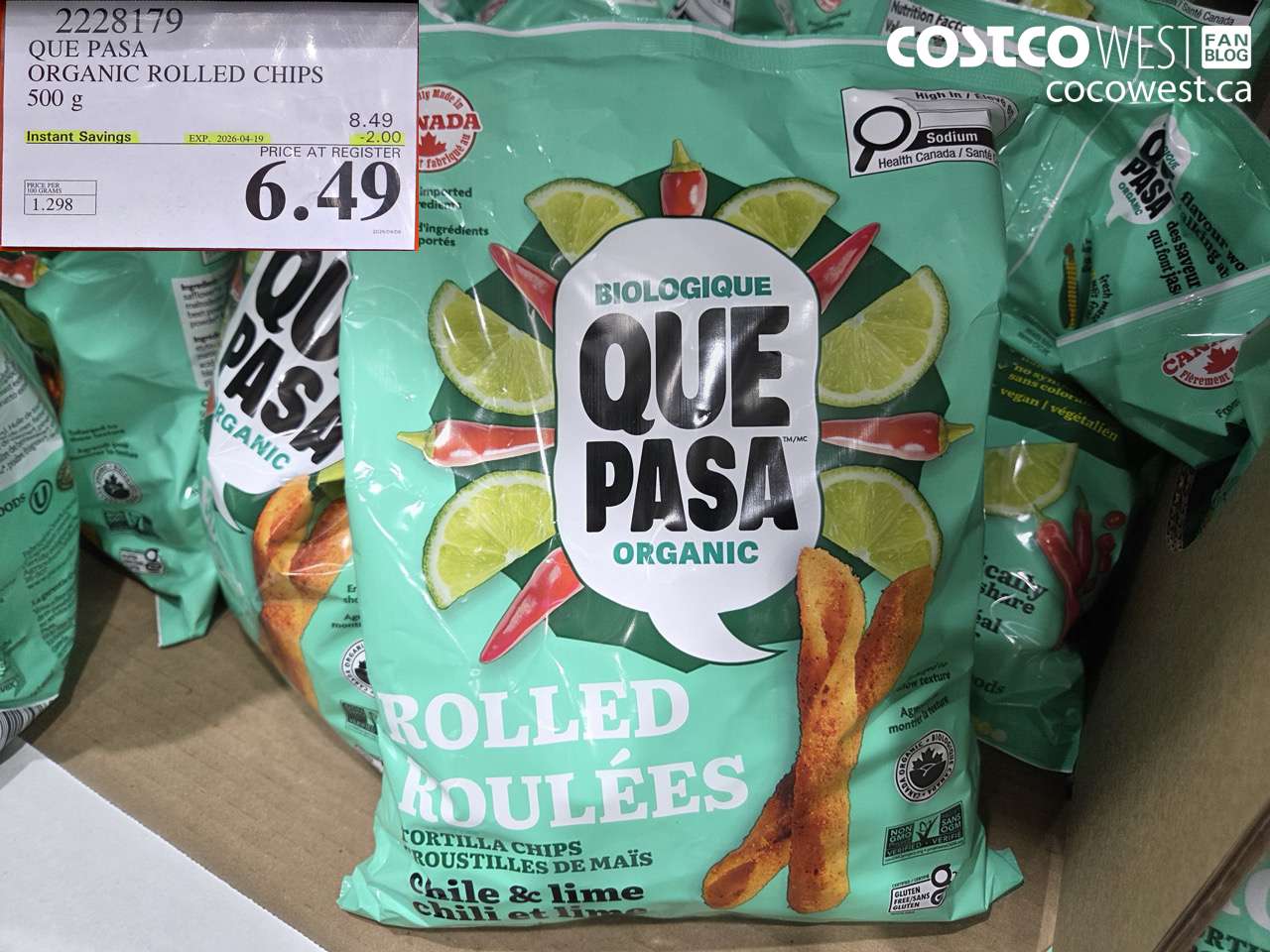 2228179 QUE PASA ORGANIC ROLLED CHIPS 500 G ($2.00 INSTANT SAVINGS EXPIRES ON 2026-04-19) $6.49