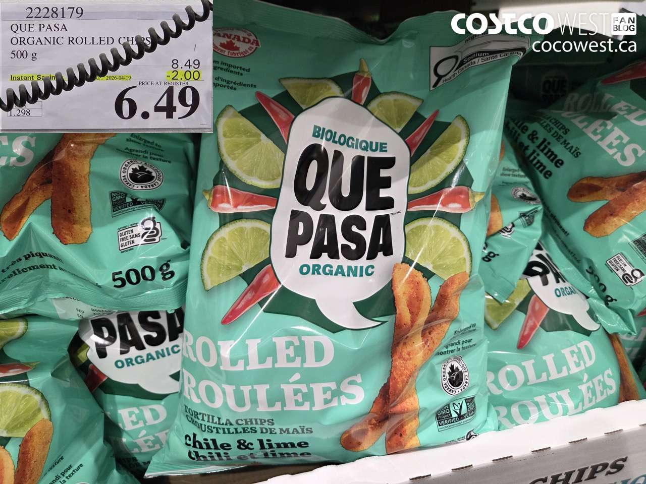 2228179 QUE PASA ORGANIC ROLLED CHIPS 500 G ($2.00 INSTANT SAVINGS EXPIRES ON 2026-04-19) $6.49