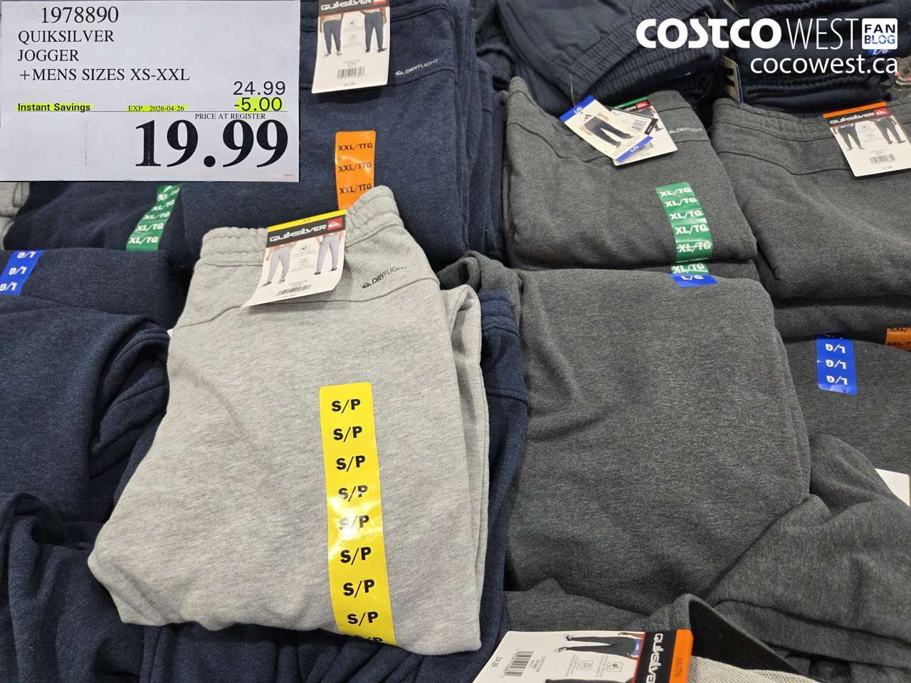 1978890 QUICKSILVER JOGGER +MENS SIZES XS-XXL ($5.00 INSTANT SAVINGS EXPIRES ON 2026-04-26) $19.99