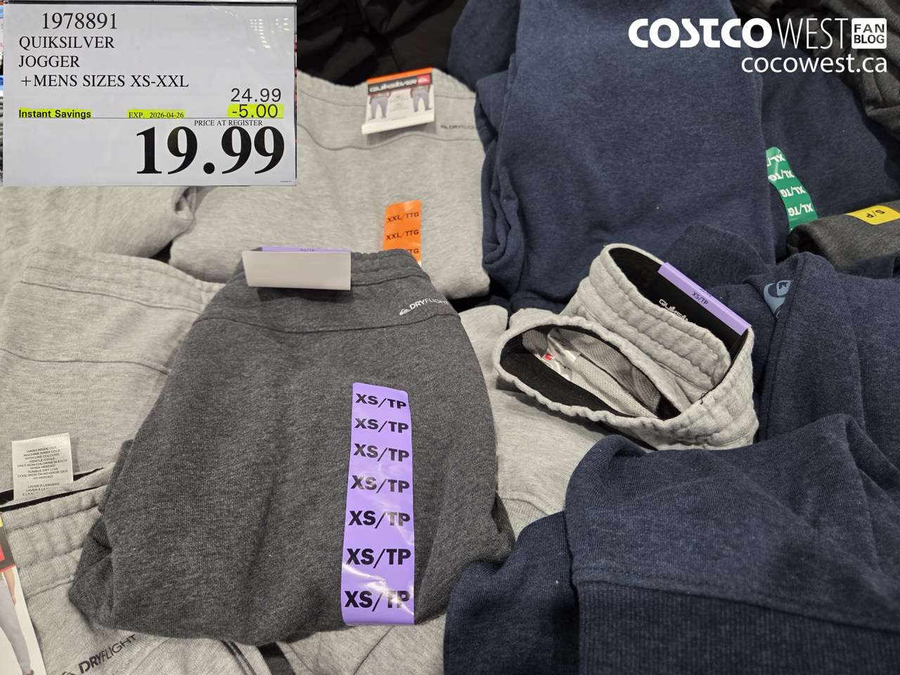 1978891 QUICKSILVER JOGGER + MENS SIZES XS-XXL ($5.00 INSTANT SAVINGS EXPIRES ON 2026-04-26) $19.99