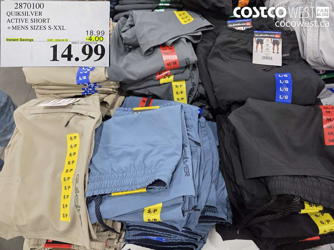 2870100 QUIKSILVER ACTIVE SHORT +MENS SIZES S-XXL ($4.00 INSTANT SAVINGS EXPIRES ON 2026-04-26) $14.99