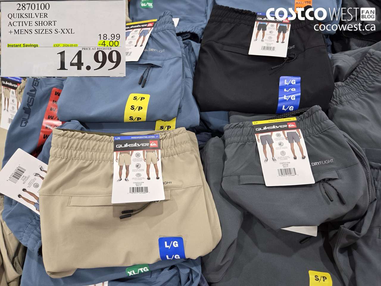 2870100 QUIKSILVER ACTIVE SHORT + MENS SIZES S-XXL ($4.00 INSTANT SAVINGS EXPIRES ON 2026-05-03) $14.99