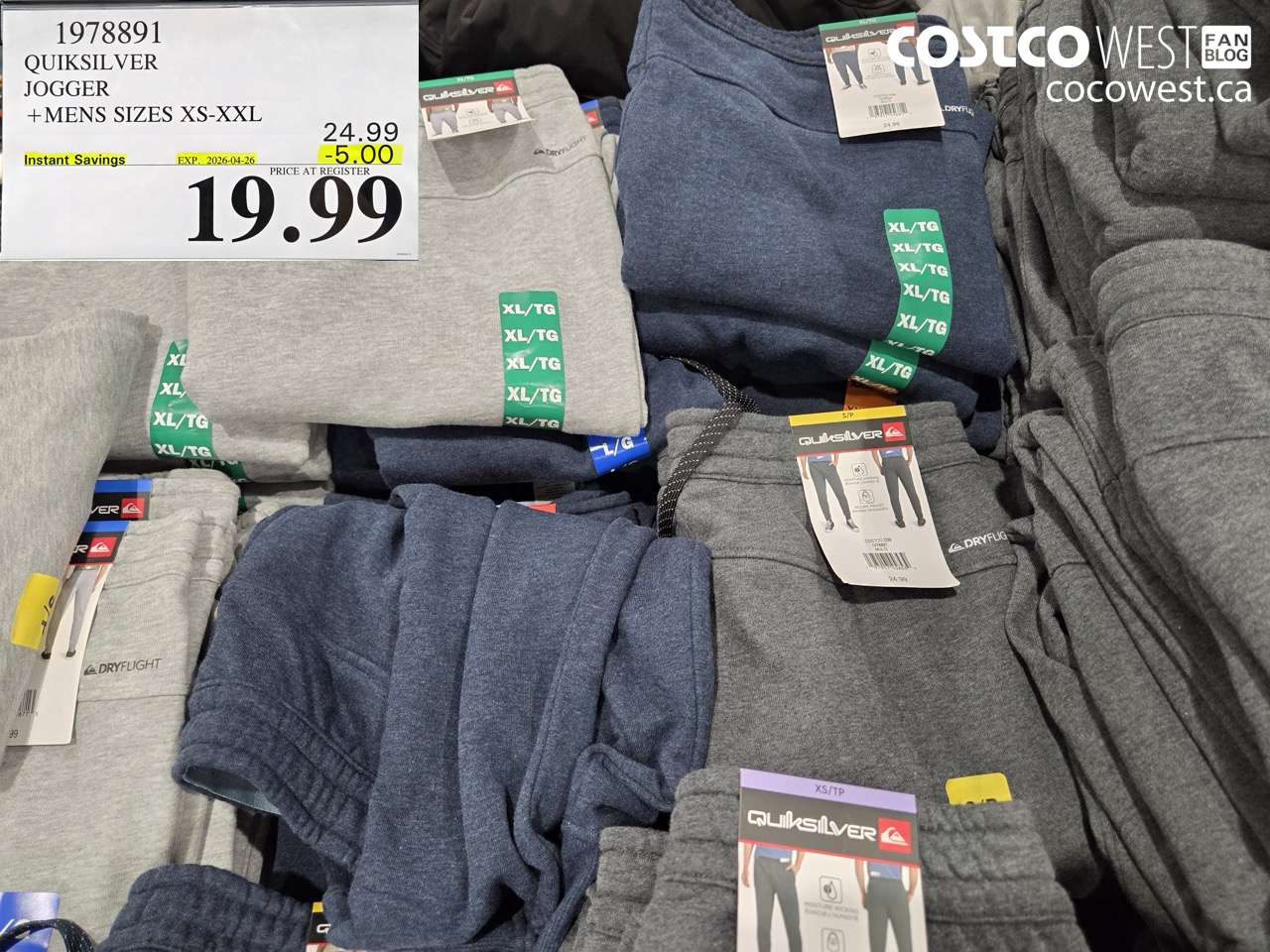 1978891 QUIKSILVER JOGGER +MENS SIZES XS-XXL ($5.00 INSTANT SAVINGS EXPIRES ON 2026-04-26) $19.99