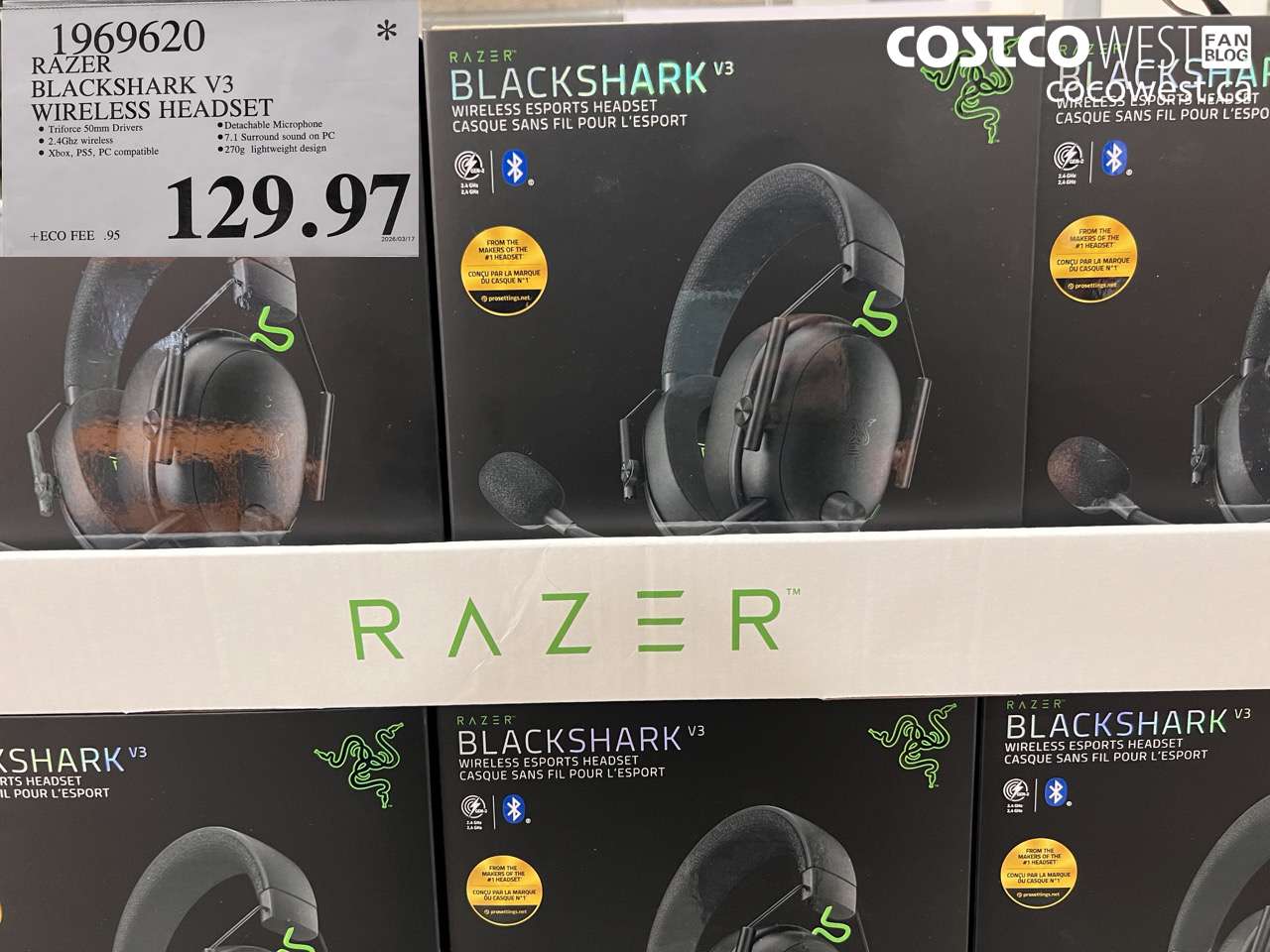 1969620 RAZER BLACKSHARK V3 WIRELESS HEADSET $129.97