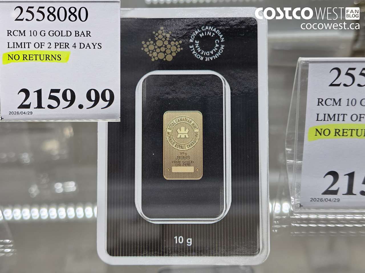 2558080 RCM 10 G GOLD BAR LIMIT OF 2 PER 4 DAYS NO RETURNS $2159.99