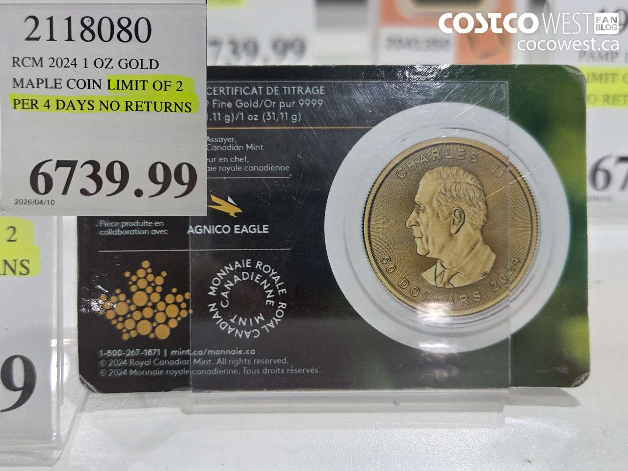 2118080 RCM 2024 1 OZ GOLD MAPLE COIN LIMIT OF 2 PER 4 DAYS NO RETURNS $6739.99