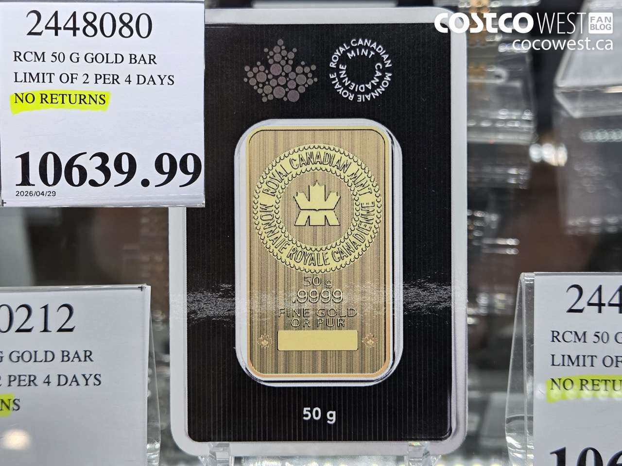 2448080 RCM 50 G GOLD BAR LIMIT OF 2 PER 4 DAYS NO RETURNS $10639.99