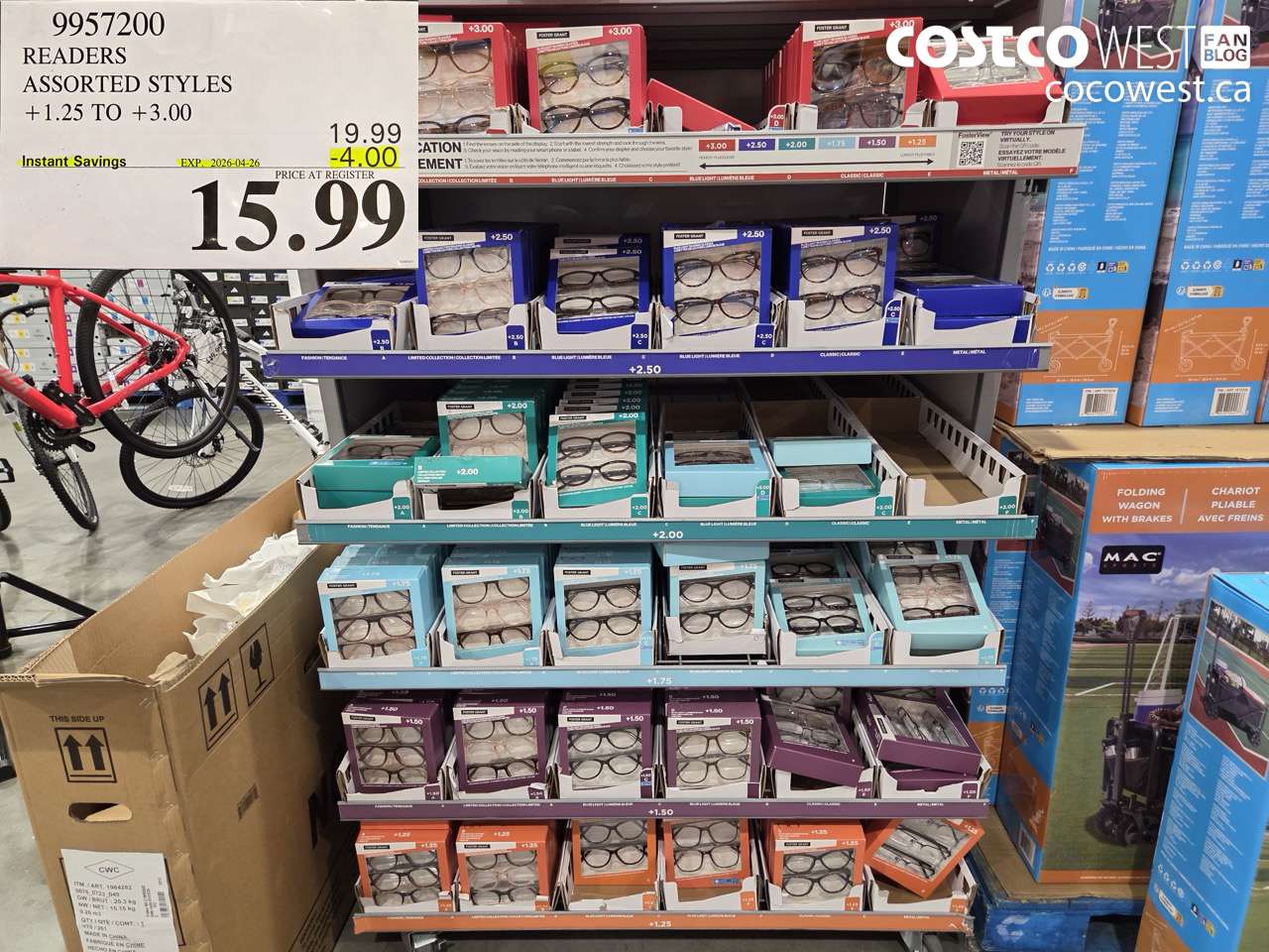 9957200 READERS ASSORTED STYLES +1.25 TO +3.00 ($4.00 INSTANT SAVINGS EXPIRES ON 2026-04-26) $15.99