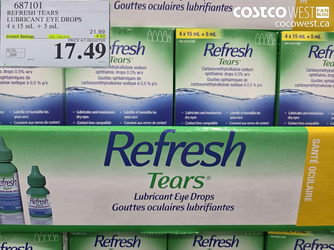 687101 REFRESH TEARS LUBRICANT EYE DROPS 4 X 15 ML + 5 ML ($4.50 INSTANT SAVINGS EXPIRES ON 2026-05-10) $17.49
