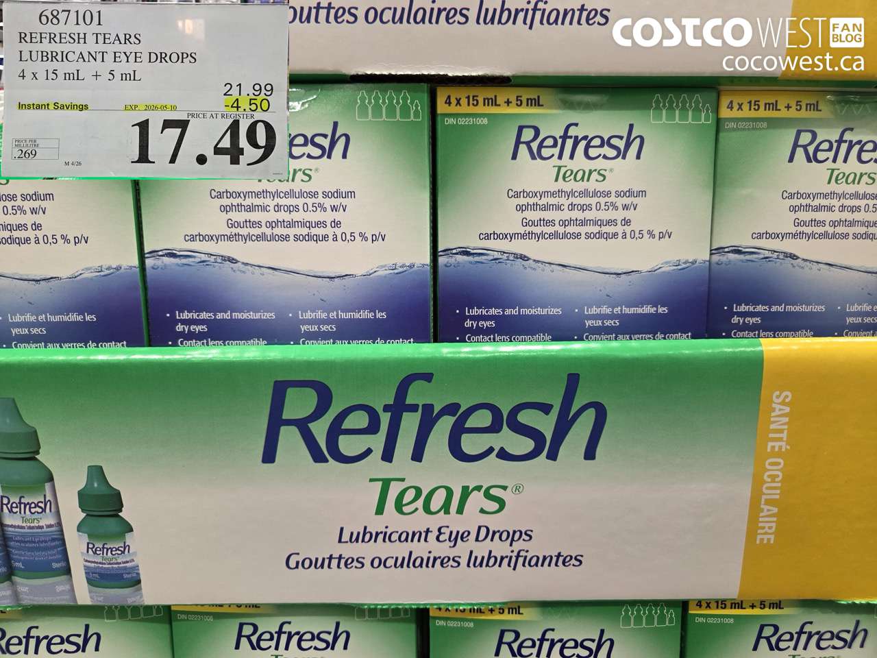 687101 REFRESH TEARS LUBRICANT EYE DROPS 4 X 15 ML + 5 ML ($4.50 INSTANT SAVINGS EXPIRES ON 2026-05-10) $17.49