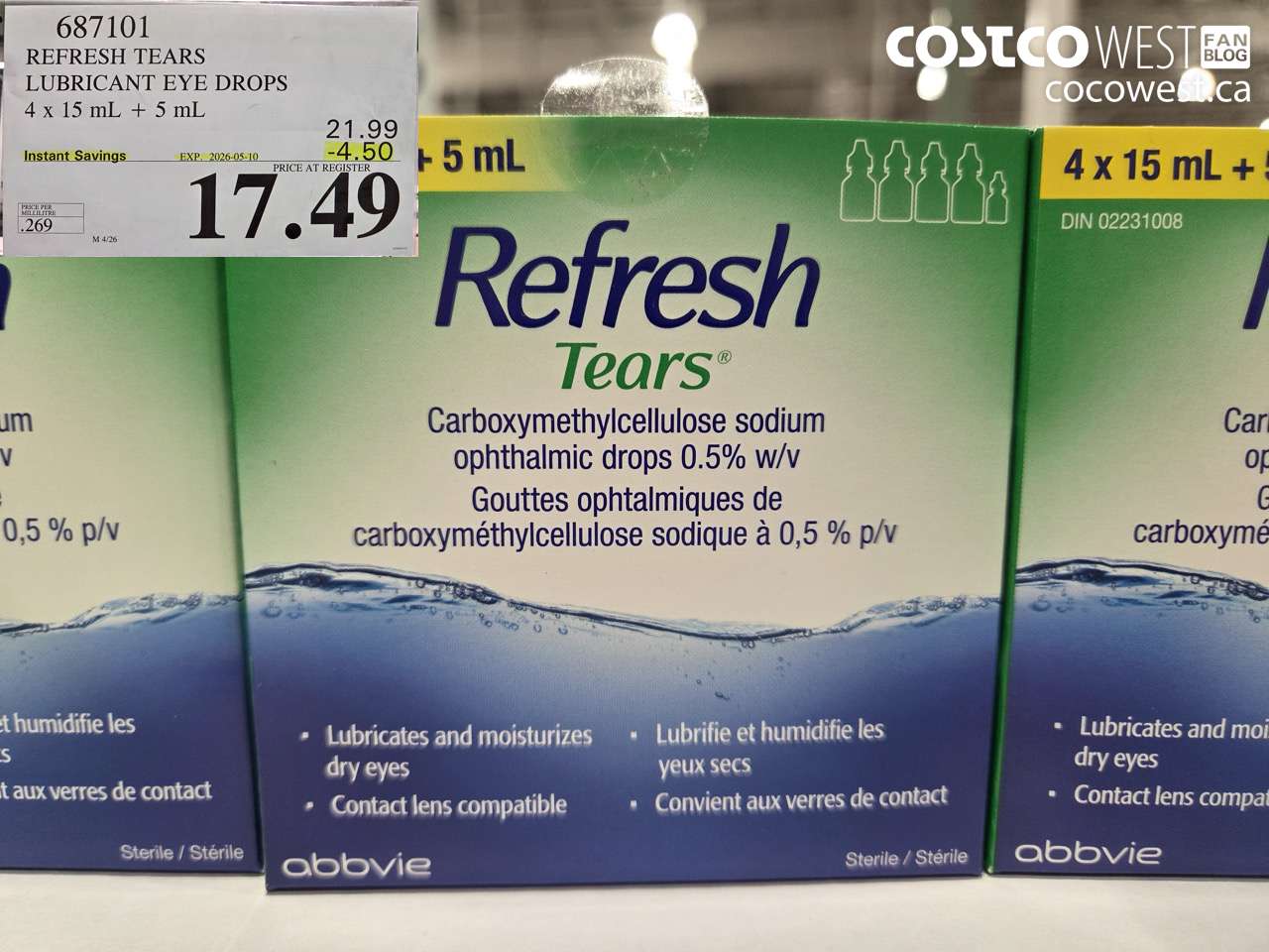 687101 REFRESH TEARS LUBRICANT EYE DROPS 4 X 15 ML + 5 ML ($4.50 INSTANT SAVINGS EXPIRES ON 2026-05-10) $17.49