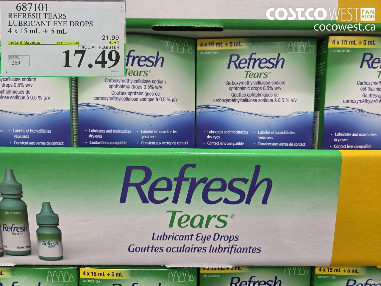 687101 REFRESH TEARS LUBRICANT EYE DROPS 4 X 15 ML + 5 ML ($4.50 INSTANT SAVINGS EXPIRES ON 2026-05-10) $17.49