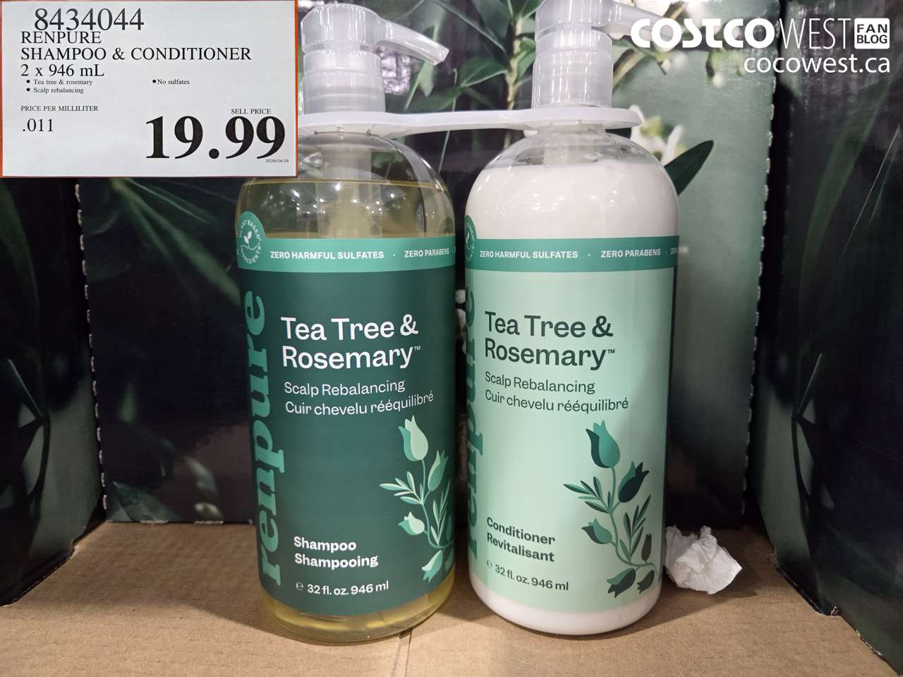 8434044 RENPURE SHAMPOO & CONDITIONER 2 X 946ML $19.99