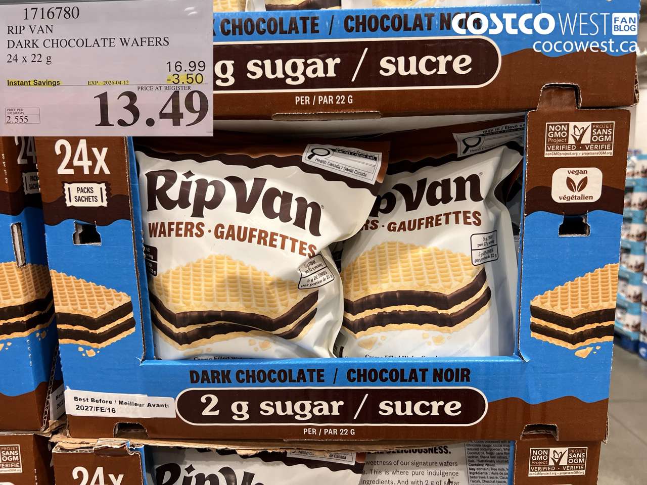 1716780 RIP VAN DARK CHOCOLATE WAFERS 24 X 22 G ($3.50 INSTANT SAVINGS EXPIRES ON 2026-04-12) $13.49