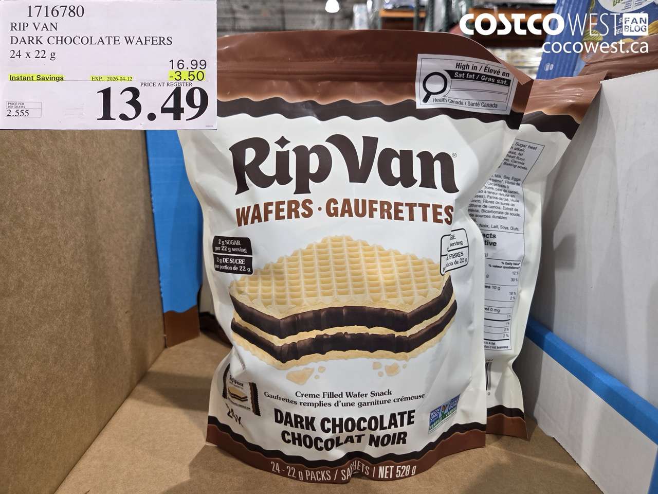 1716780 RIP VAN DARK CHOCOLATE WAFERS 24 x 22 g ($3.50 INSTANT SAVINGS EXPIRES ON 2026-04-12) $13.49