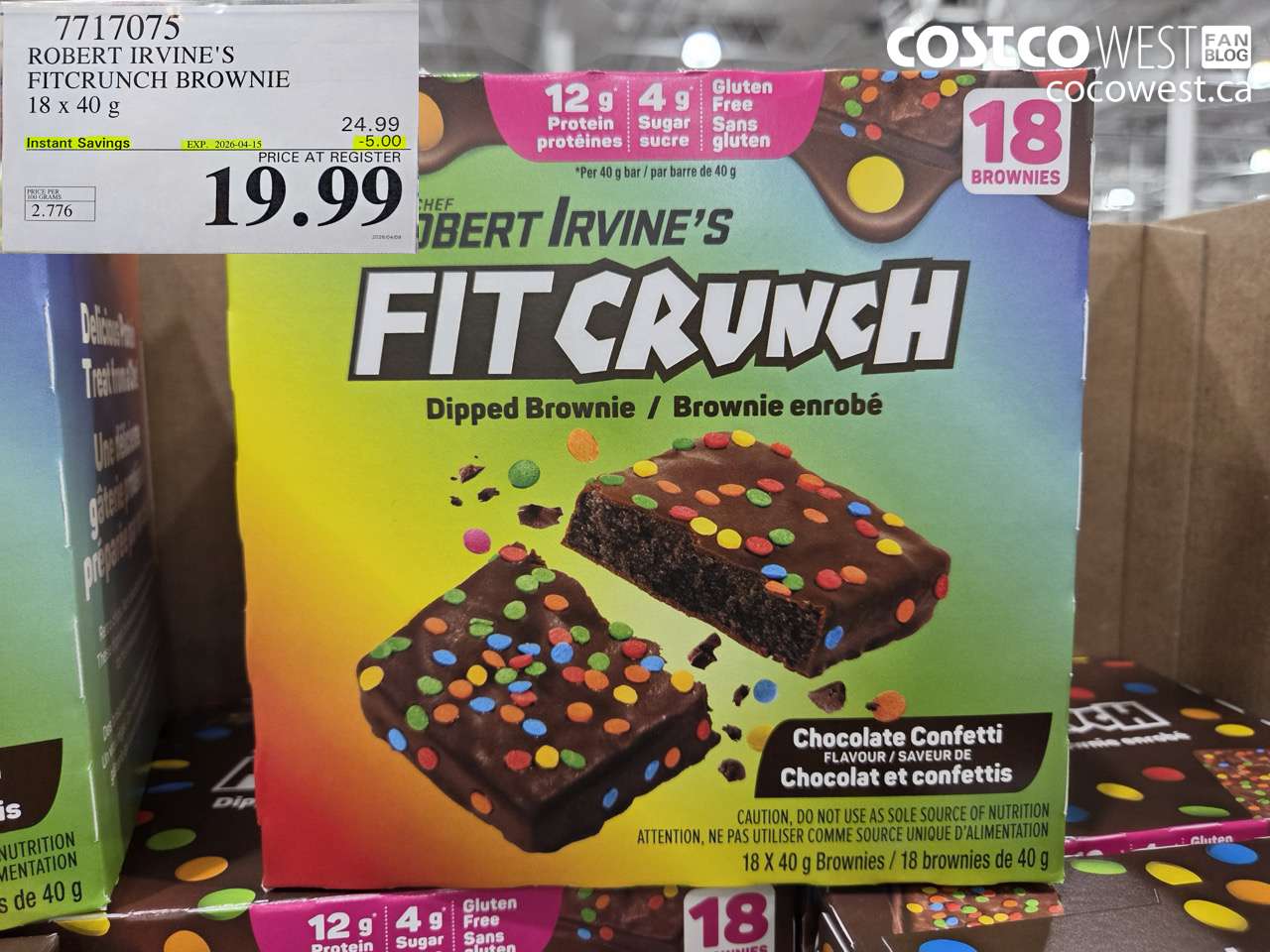 7717075 ROBERT IRVINE'S FITCRUNCH BROWNIE 18 X 40 G ($5.00 INSTANT SAVINGS EXPIRES ON 2026-04-15) $19.99