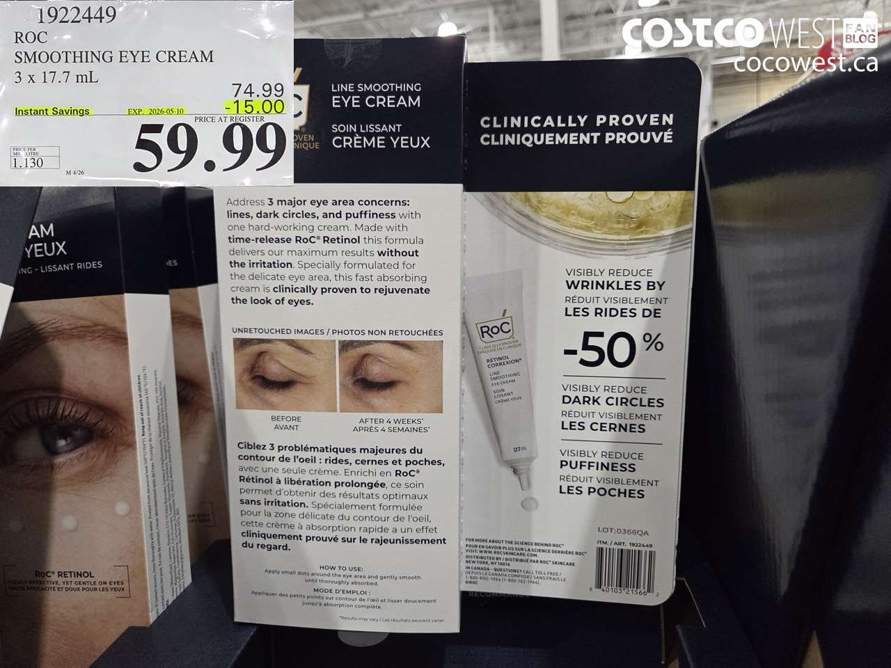 1922449 ROC SMOOTHING EYE CREAM 3 X 17.7 ML ($15.00 INSTANT SAVINGS EXPIRES ON 2026-05-10) $59.99