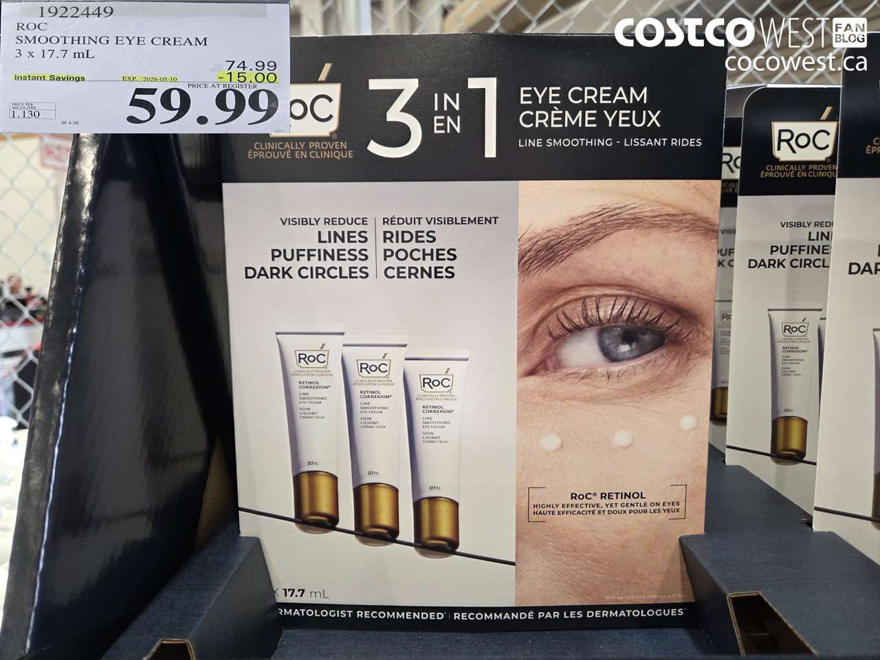 1922449 ROC SMOOTHING EYE CREAM 3 X 17.7 ML ($15.00 INSTANT SAVINGS EXPIRES ON 2026-05-10) $59.99