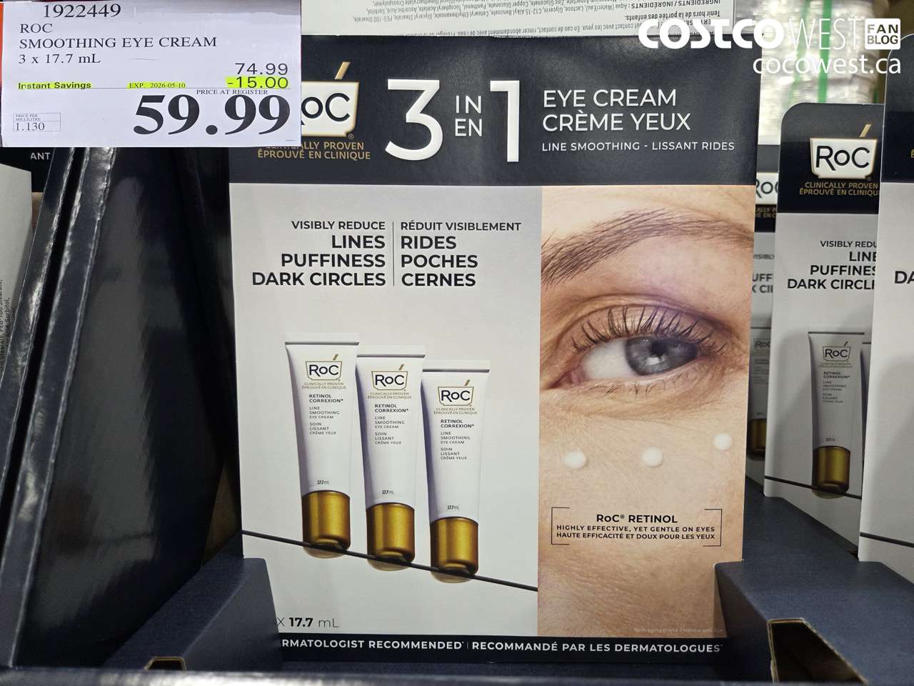 19224949 ROC SMOOTHING EYE CREAM 3 X 17.7 ML ($15.00 INSTANT SAVINGS EXPIRES ON 2026-05-10) $59.99