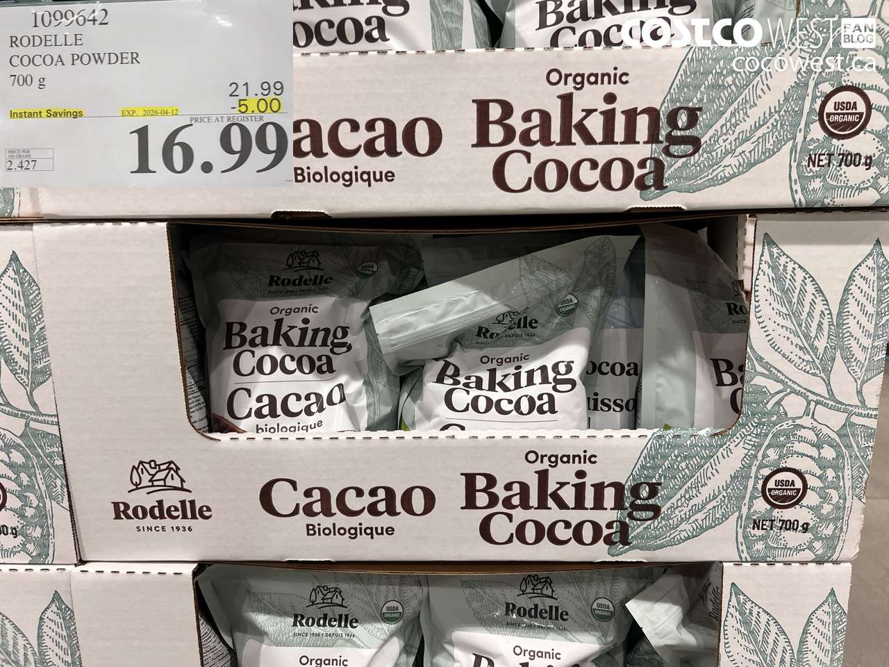 1099642 RODELLE COCOA POWDER 700 G ($5.00 INSTANT SAVINGS EXPIRES ON 2026-04-12) $16.99