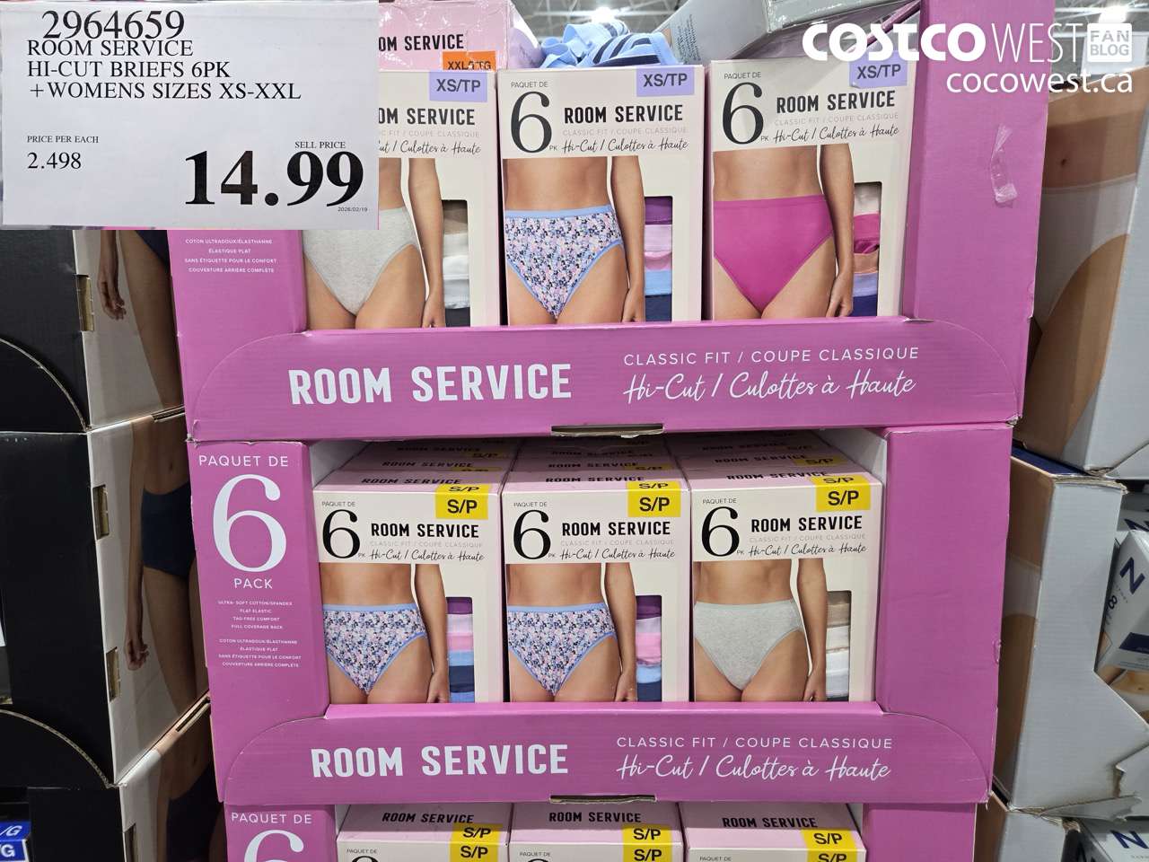 2964659 ROOM SERVICE HI-CUT BRIEFS 6PK + WOMENS SIZES XS-XXL $14.99