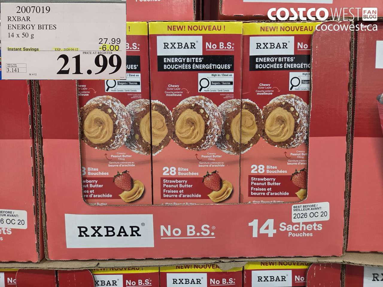 2007019 RXBAR ENERGY BITES 14 X 50 G ($6.00 INSTANT SAVINGS EXPIRES ON 2026-04-12) $21.99