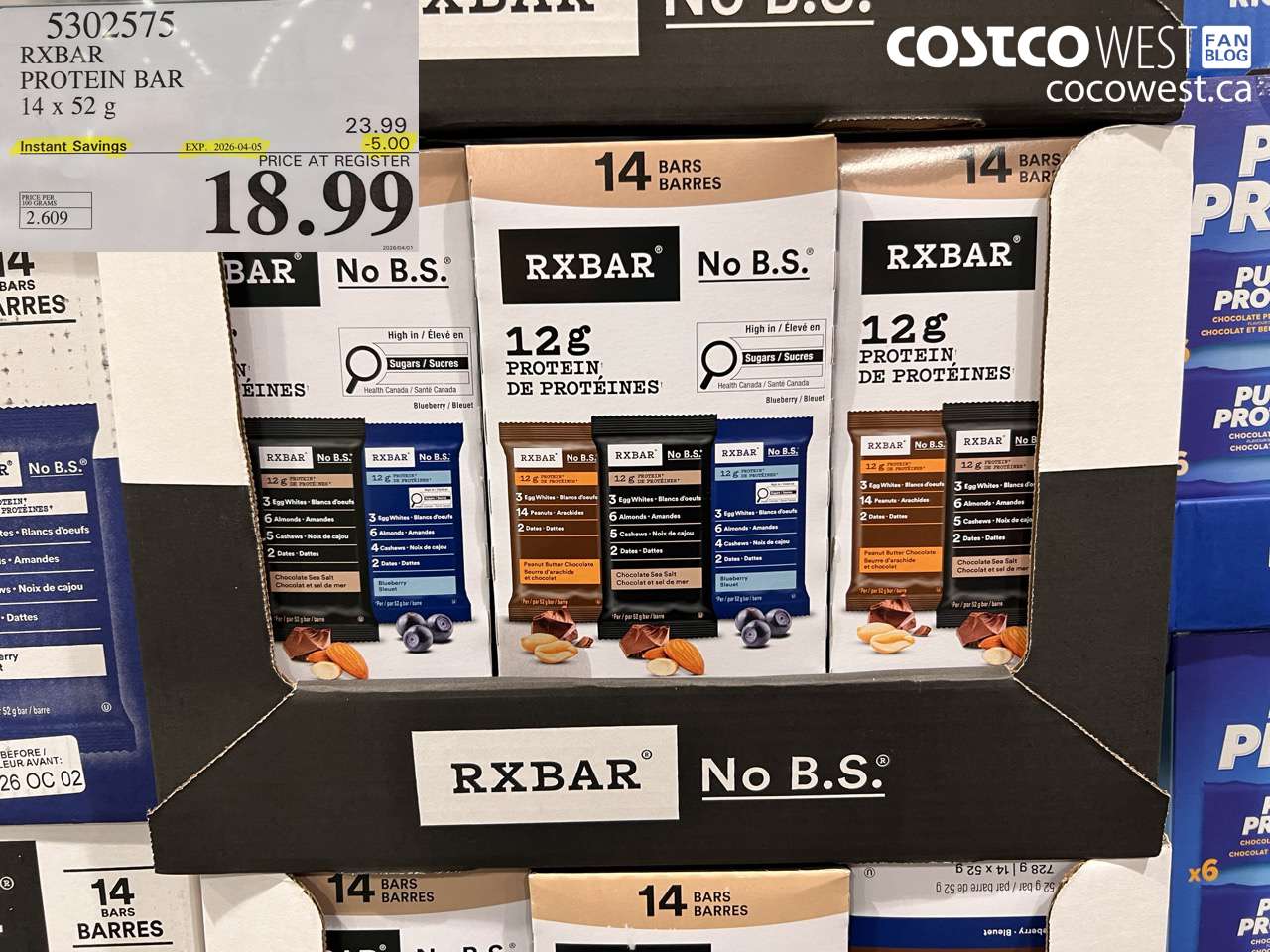 5302575 RXBAR PROTEIN BAR 14 X 52 G ($5.00 INSTANT SAVINGS EXPIRES ON 2026-04-05) $18.99