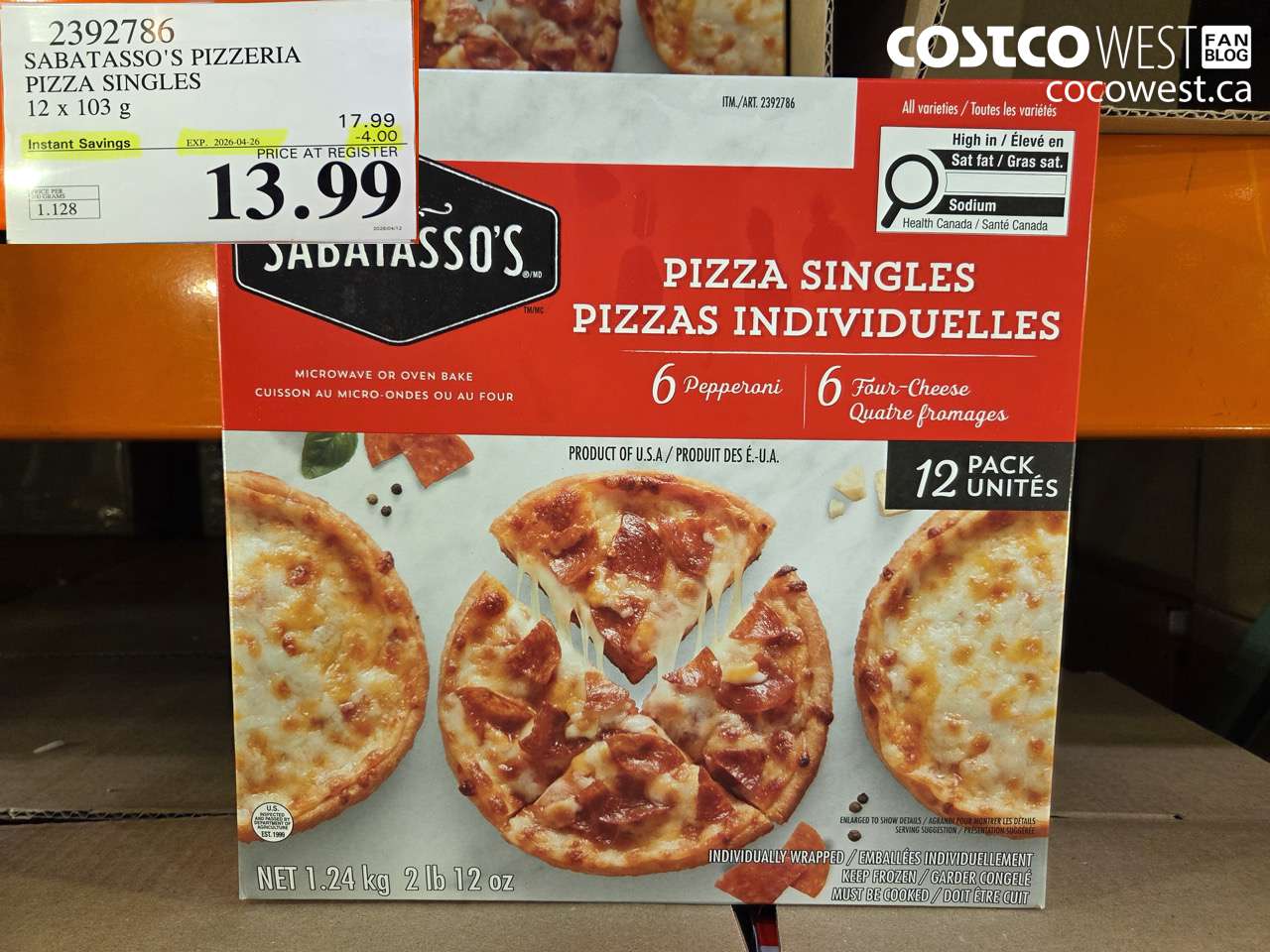 2392786 SABATASSO'S PIZZERIA PIZZA SINGLES 12 X 103G ($4.00 INSTANT SAVINGS EXPIRES ON 2026-04-26) $13.99