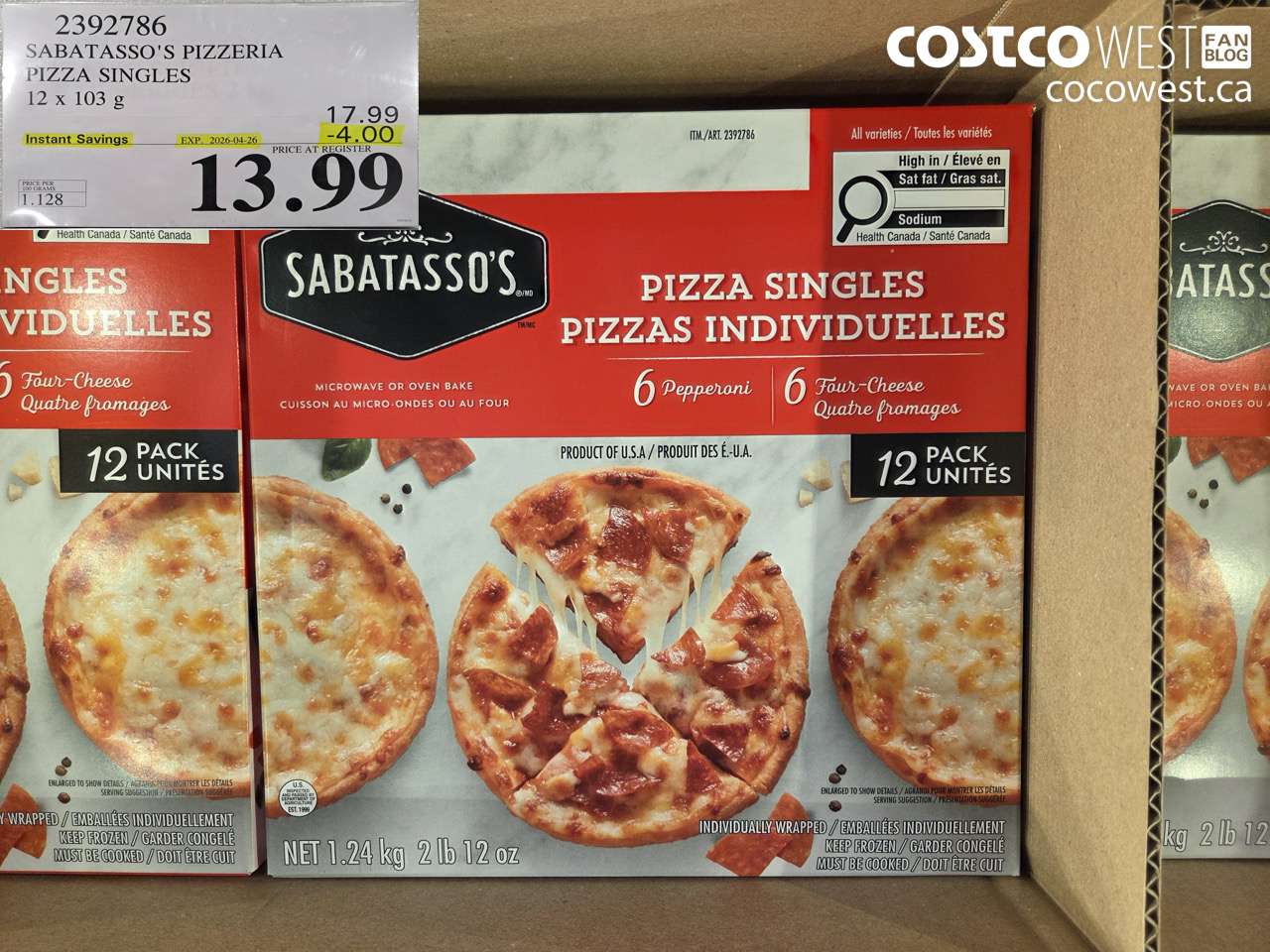 2392786 SABATASSO'S PIZZERIA PIZZA SINGLES 12 X 103G ($4.00 INSTANT SAVINGS EXPIRES ON 2026-04-26) $13.99