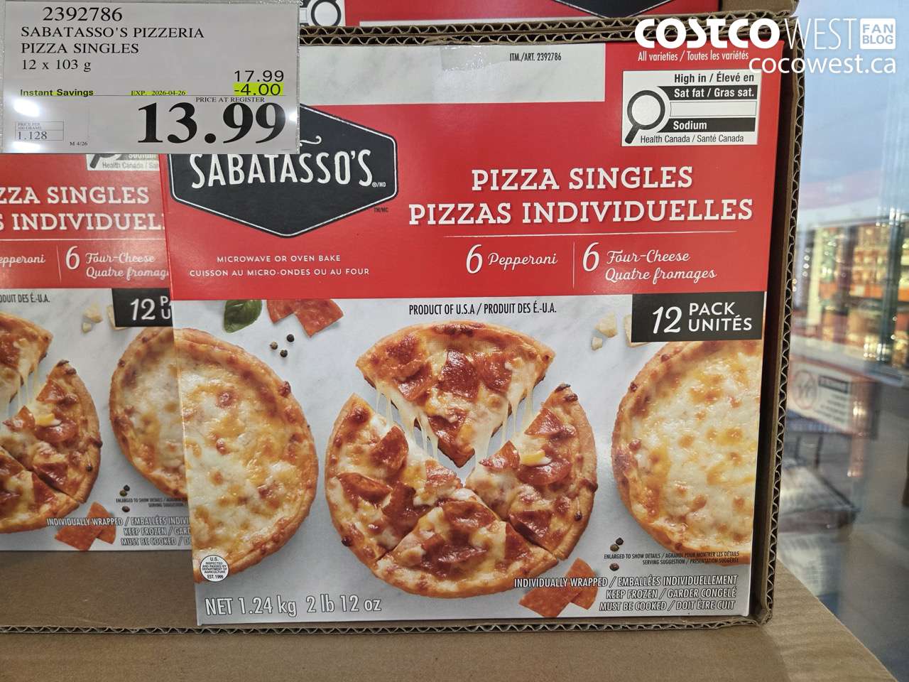 2392786 SABATASSO'S PIZZERIA PIZZA SINGLES 12 X 103 G ($4.00 INSTANT SAVINGS EXPIRES ON 2026-04-26) $13.99