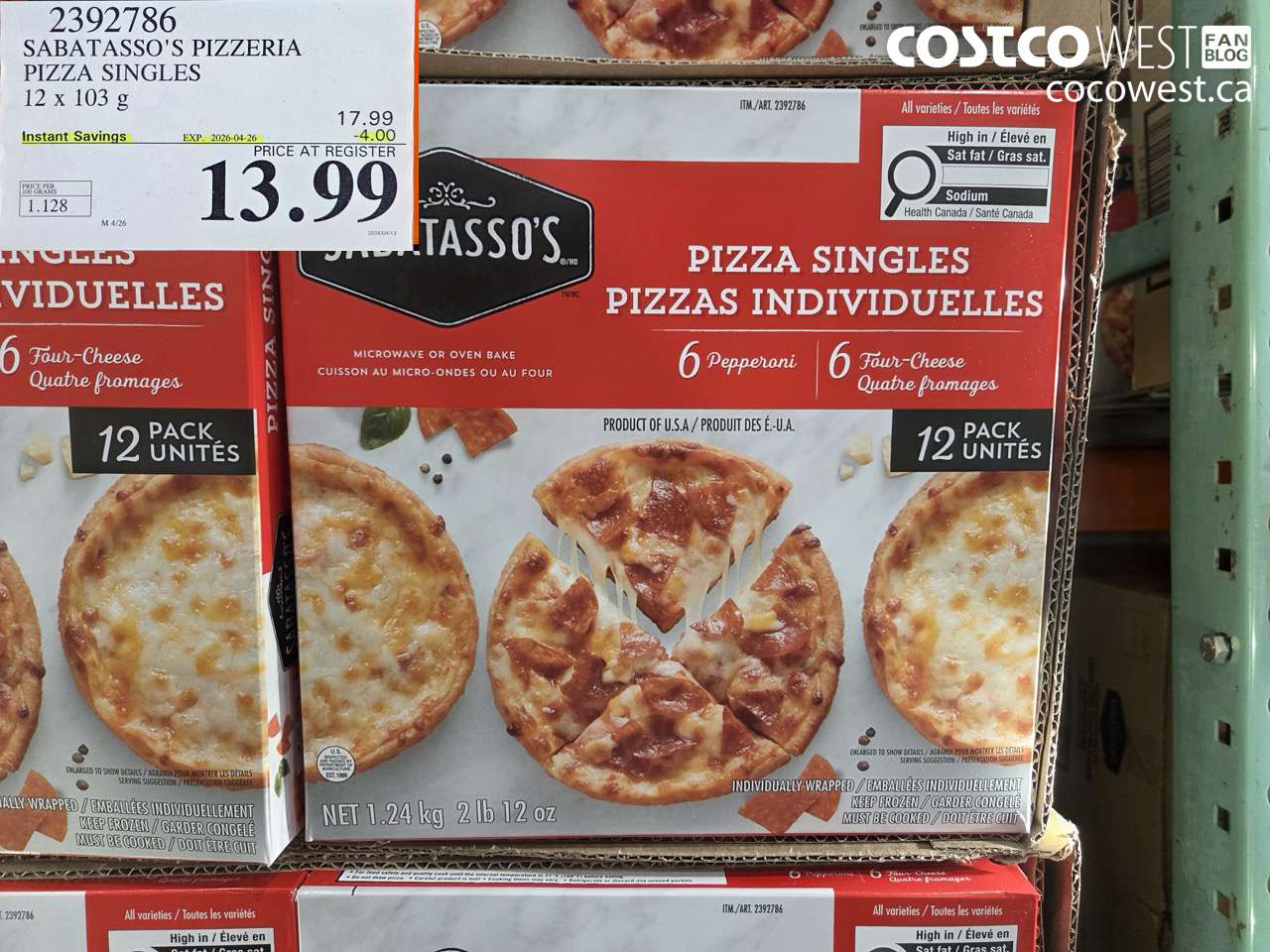 2392786 SABATASSO'S PIZZERIA PIZZA SINGLES 12 X 103 G ($4.00 INSTANT SAVINGS EXPIRES ON 2026-04-26) $13.99