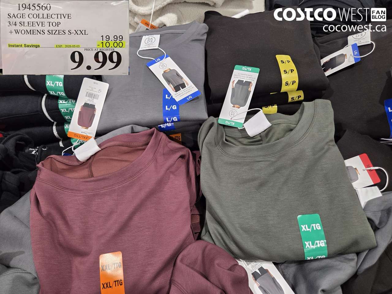 1945560 SAGE COLLECTIVE 3/4 SLEEVE TOP WOMENS SIZES S-XXL ($10.00 INSTANT SAVINGS EXPIRES ON 2026-05-03) $9.99