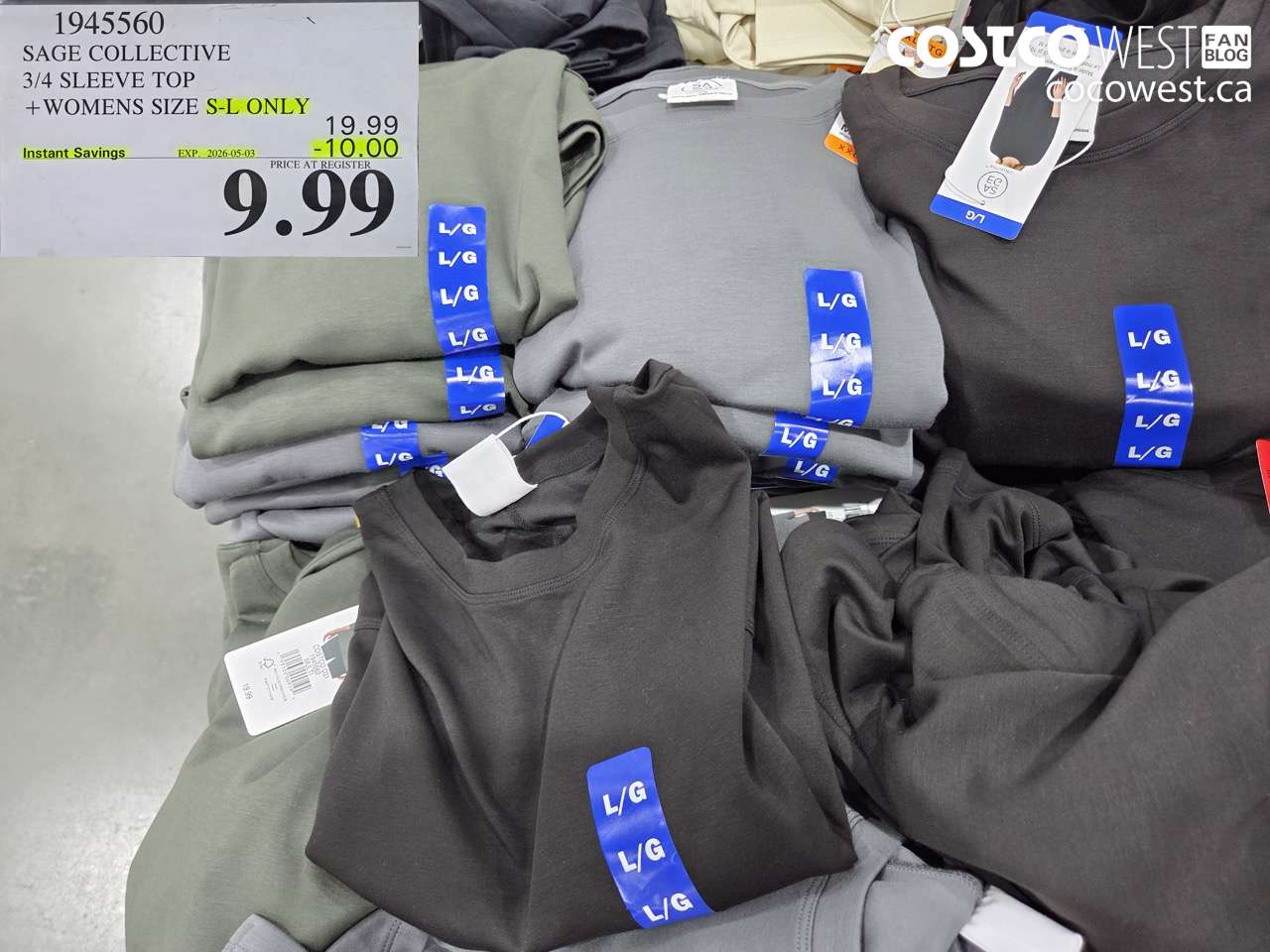 1945560 SAGE COLLECTIVE 3/4 SLEEVE TOP + WOMENS SIZE S-L ONLY ($10.00 INSTANT SAVINGS EXPIRES ON 2026-05-03) $9.99