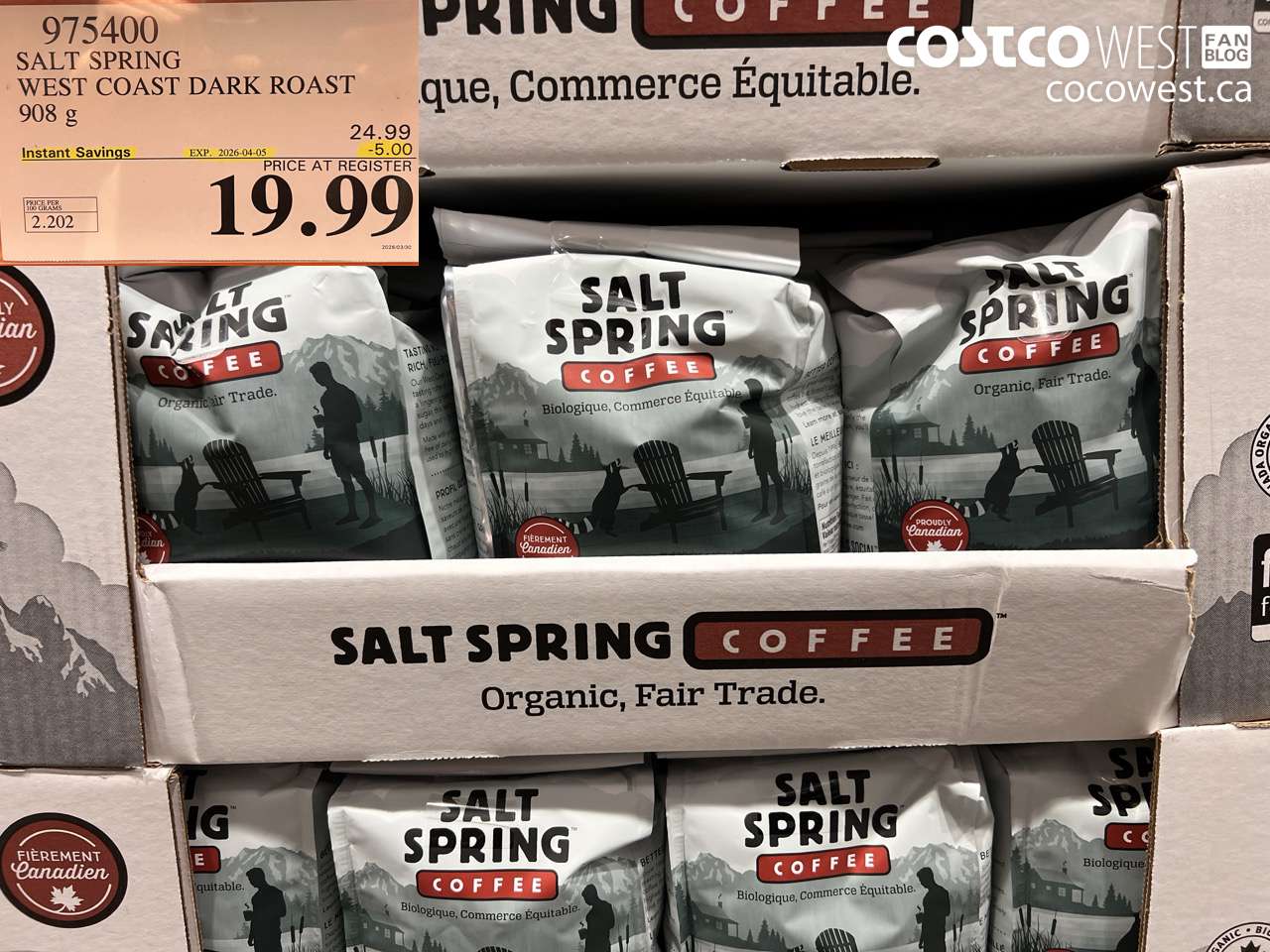 975400 SALT SPRING WEST COAST DARK ROAST 908G ($5.00 INSTANT SAVINGS EXPIRES ON 2026-04-05) $19.99