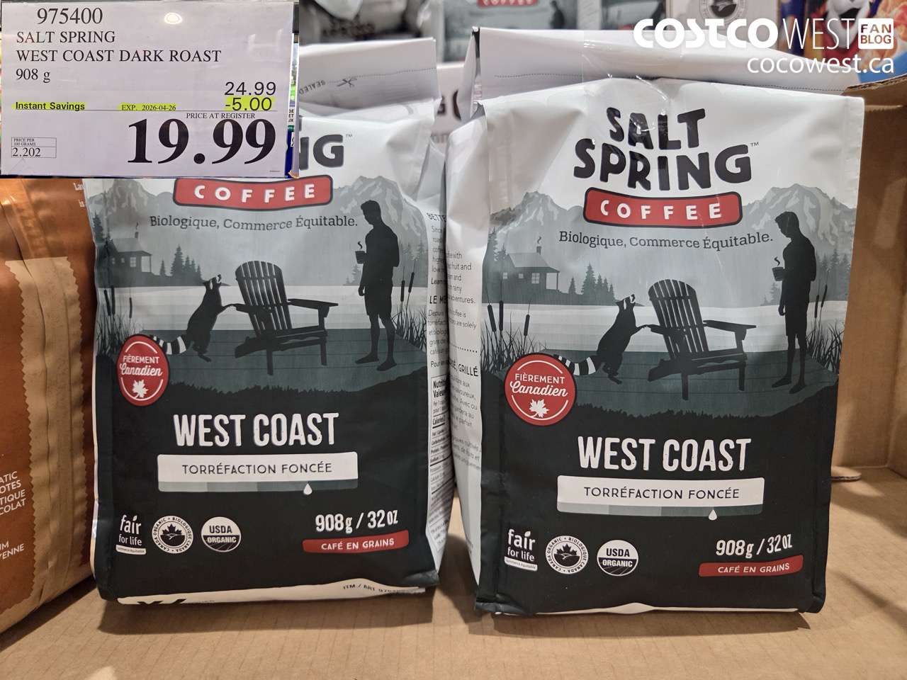 975400 SALT SPRING WEST COAST DARK ROAST 908G ($5.00 INSTANT SAVINGS EXPIRES ON 2026-04-26) $19.99