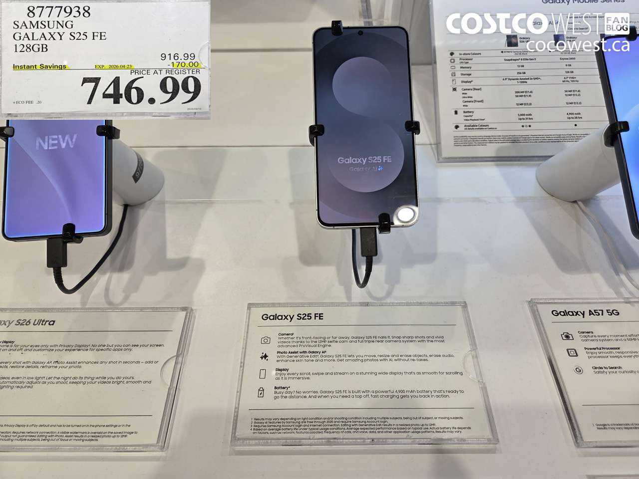 8777938 SAMSUNG GALAXY S25 FE 128GB ($170.00 INSTANT SAVINGS EXPIRES ON 2026-04-23) $746.99