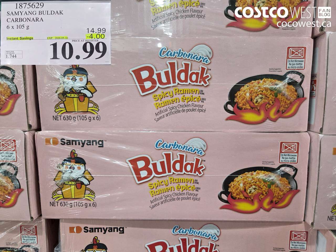 1875629 SAMYANG BULDAK CARBONARA 6 X 105 G ($4.00 INSTANT SAVINGS EXPIRES ON 2026-05-10) $10.99