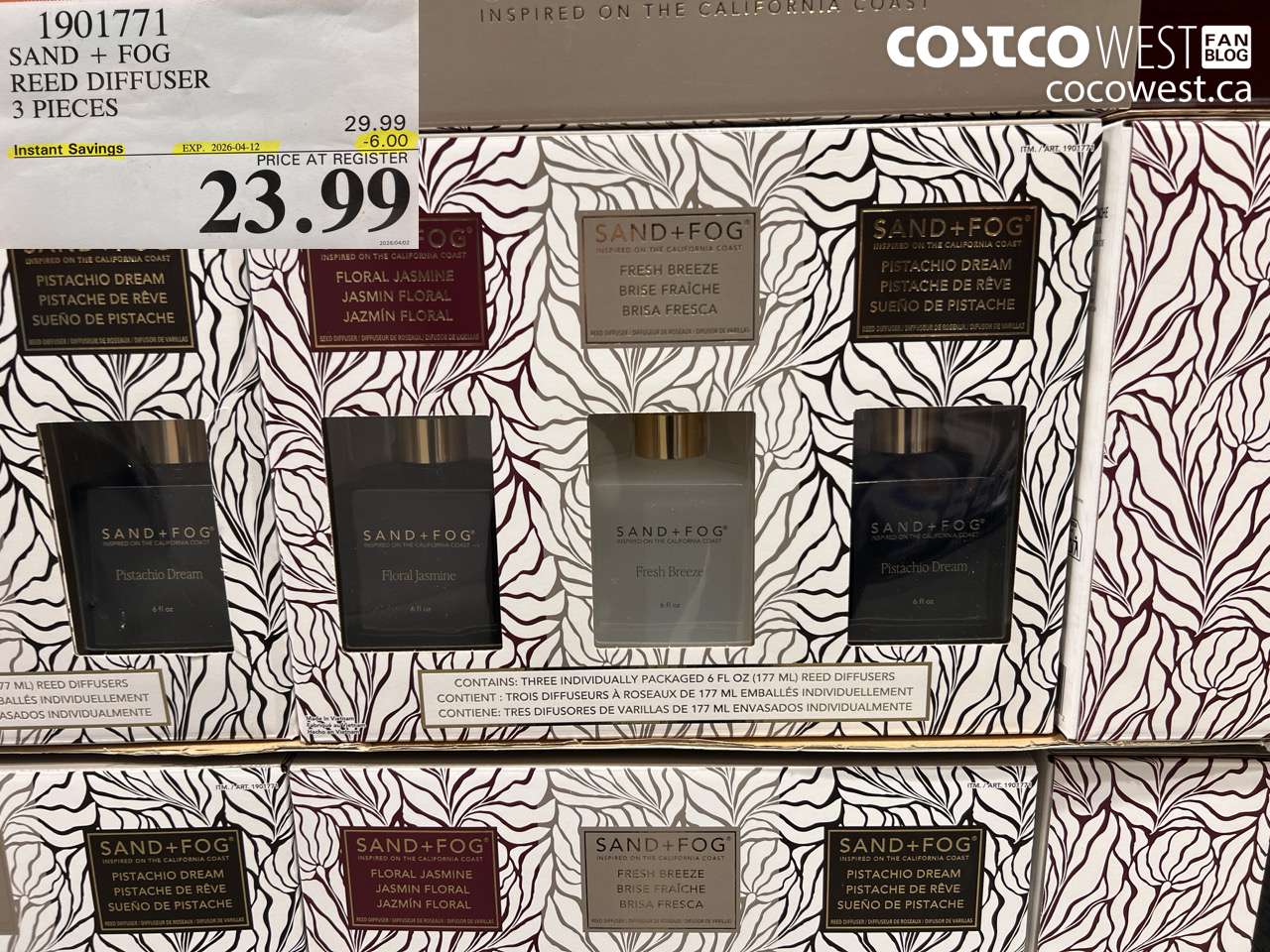 1901771 SAND + FOG REED DIFFUSER 3 PIECES ($6.00 INSTANT SAVINGS EXPIRES ON 2026-04-12) $23.99