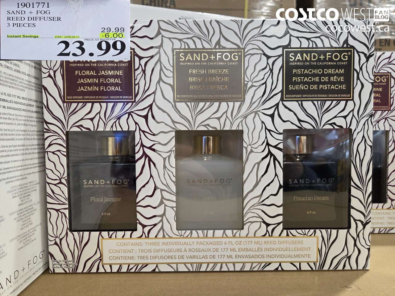 1901771 SAND + FOG REED DIFFUSER 3 PIECES ($6.00 INSTANT SAVINGS EXPIRES ON 2026-04-12) $23.99
