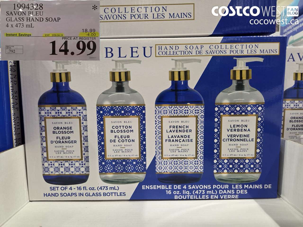 1994328 SAVON BLEU GLASS HAND SOAP 4 X 473 ML ($4.00 INSTANT SAVINGS EXPIRES ON 2026-04-19) $14.99