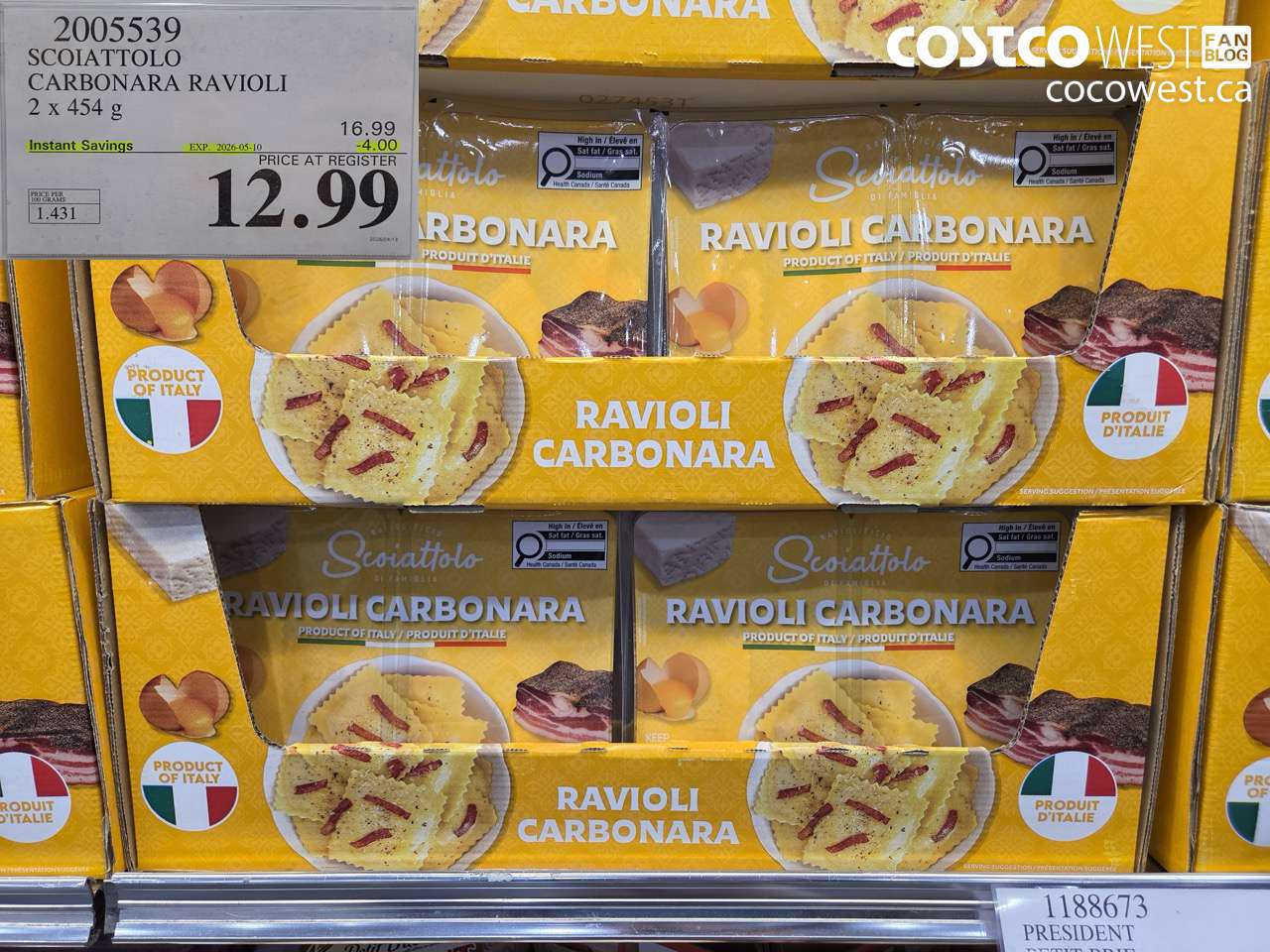 2005539 SCOIATTOLO CARBONARA RAVIOLI 2 X 454G ($4.00 INSTANT SAVINGS EXPIRES ON 2026-05-10) $12.99