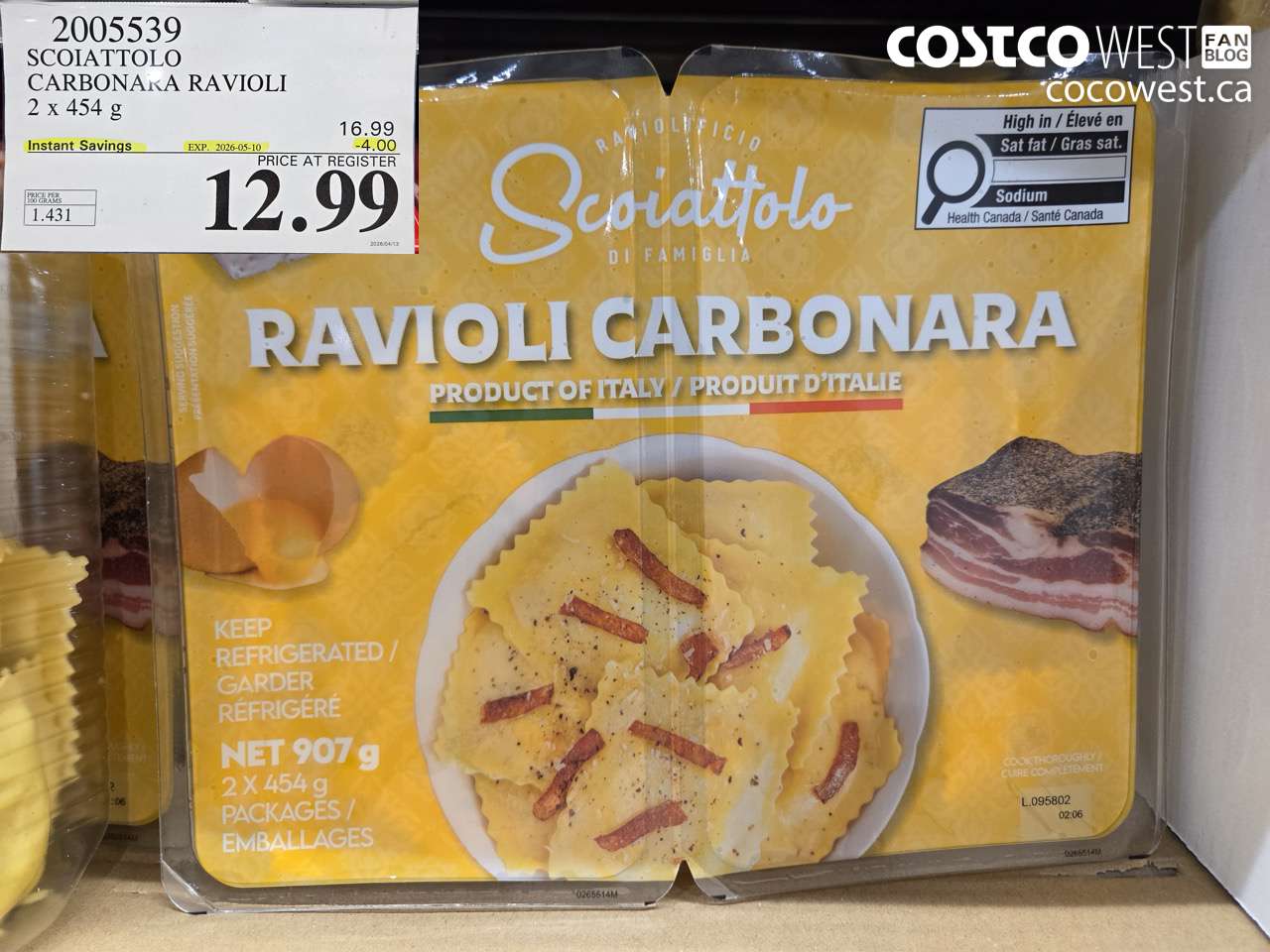 2005539 SCOIATTOLO CARBONARA RAVIOLI 2 X 454G ($4.00 INSTANT SAVINGS EXPIRES ON 2026-05-10) $12.99