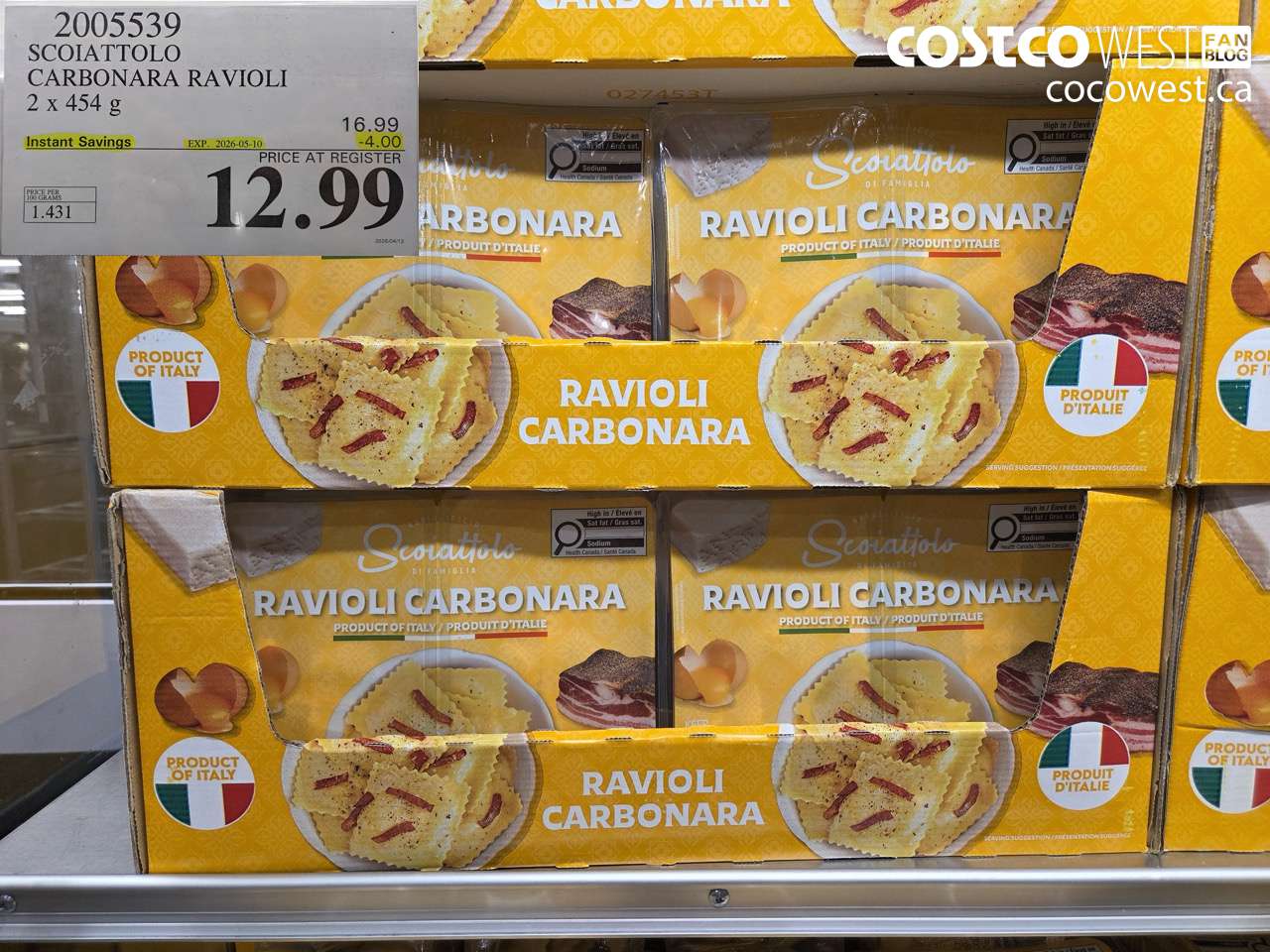 2005539 SCOIATTOLO CARBONARA RAVIOLI 2 X 454G ($4.00 INSTANT SAVINGS EXPIRES ON 2026-05-10) $12.99