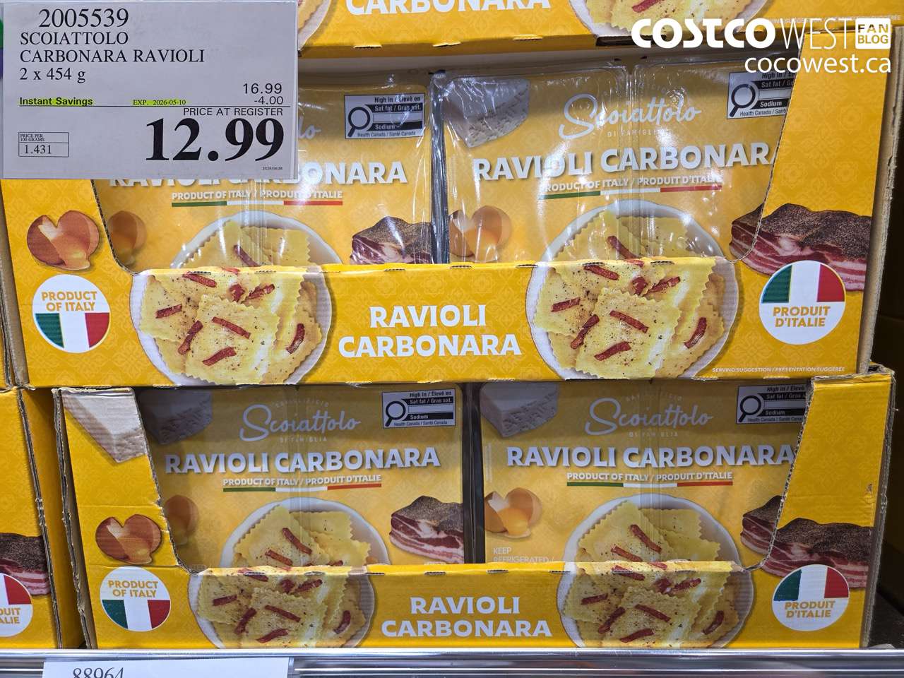2005339 SCOIATTOLO CARBONARA RAVIOLI 2 X 454G ($4.00 INSTANT SAVINGS EXPIRES ON 2026-05-10) $12.99
