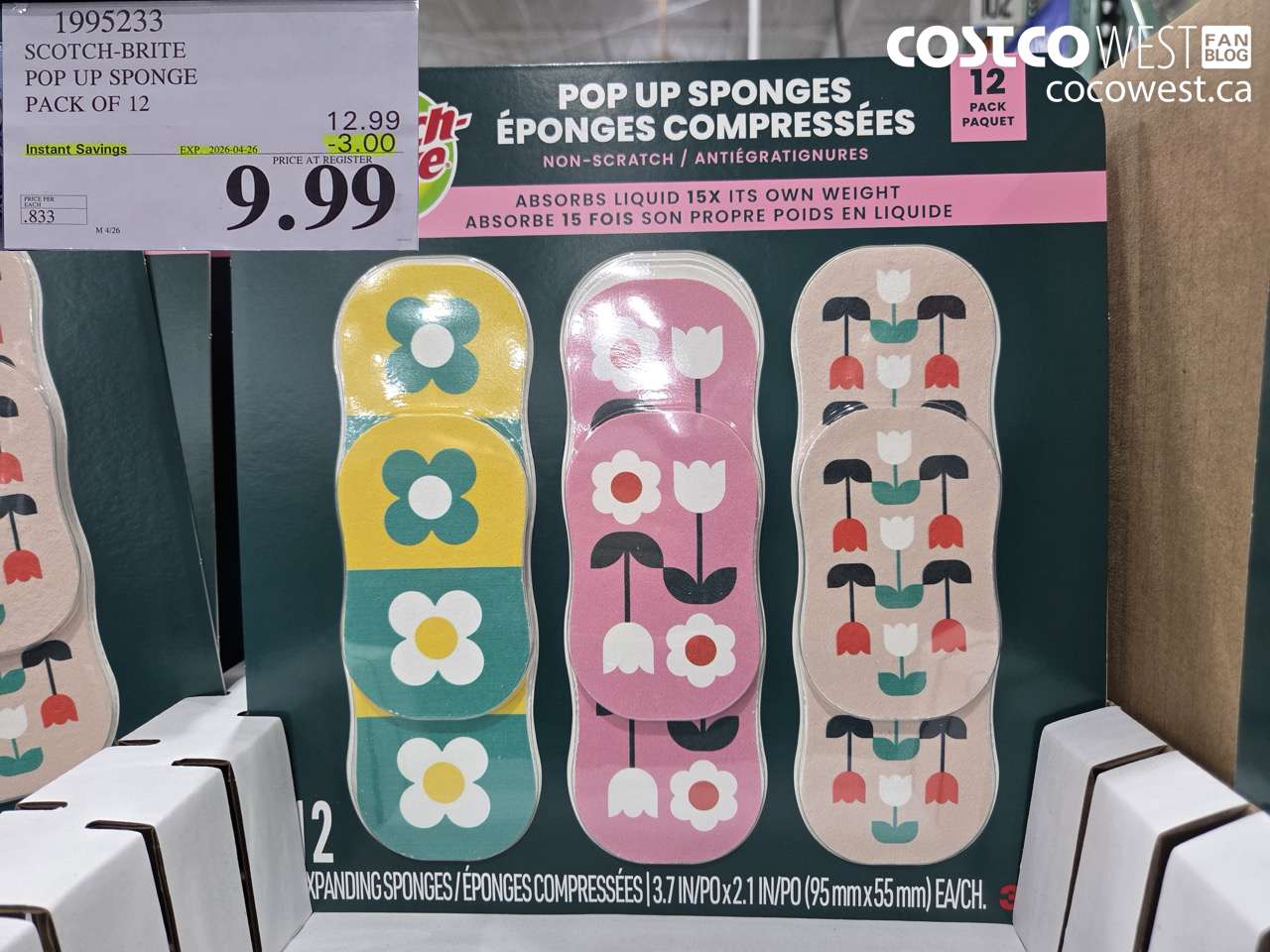 1995233 SCOTCH-BRITE POP UP SPONGE PACK OF 12 ($3.00 INSTANT SAVINGS EXPIRES ON 2026-04-26) $9.99