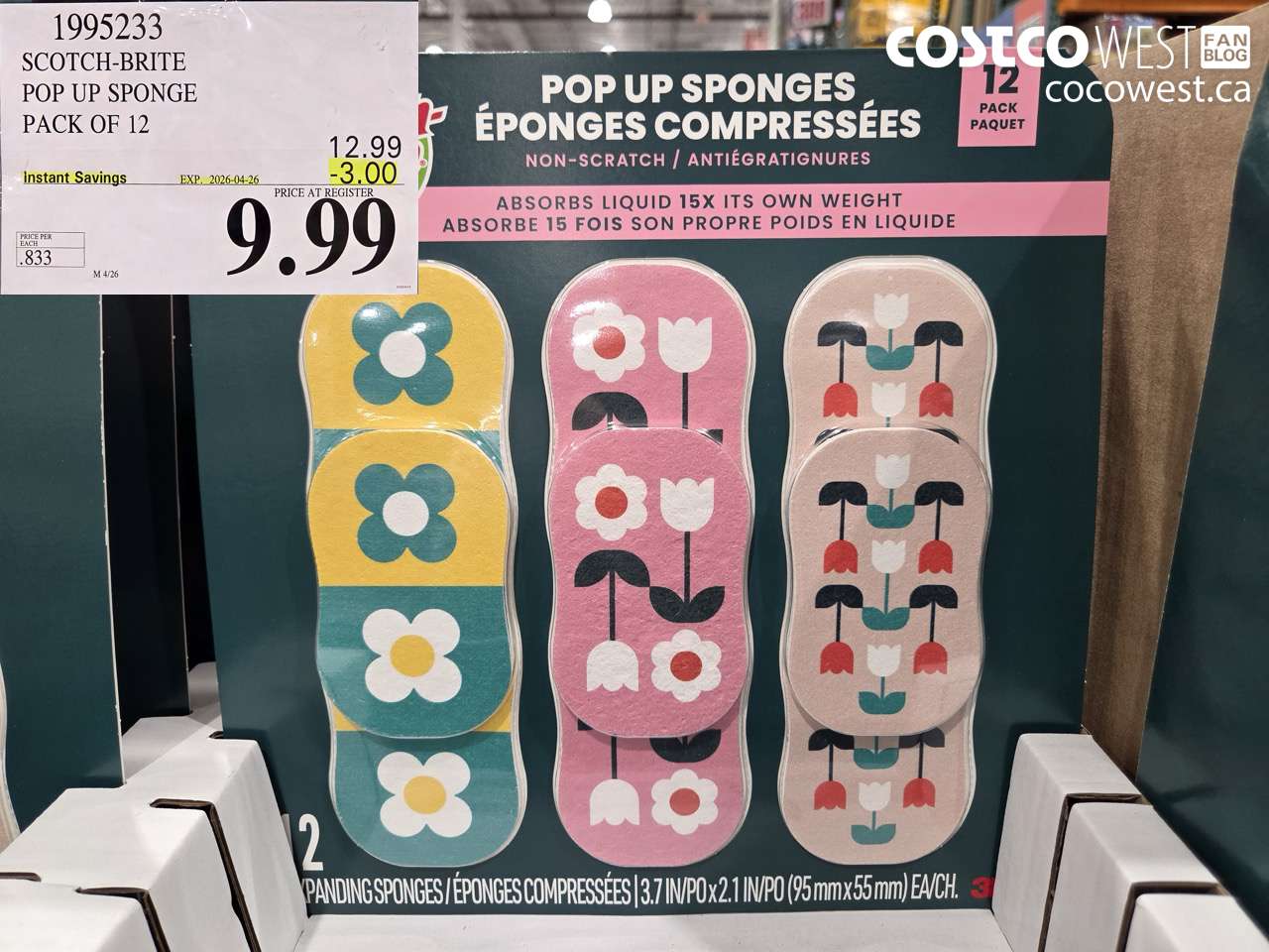 1995233 SCOTCH-BRITE POP UP SPONGE PACK OF 12 ($3.00 INSTANT SAVINGS EXPIRES ON 2026-04-26) $9.99