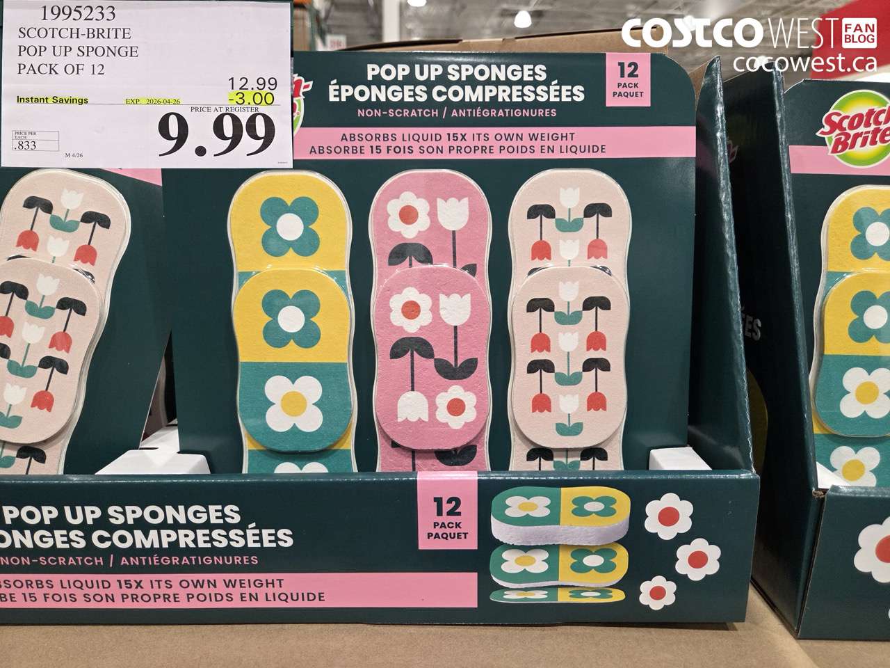 1995233 SCOTCH-BRITE POP UP SPONGE PACK OF 12 ($3.00 INSTANT SAVINGS EXPIRES ON 2026-04-26) $9.99