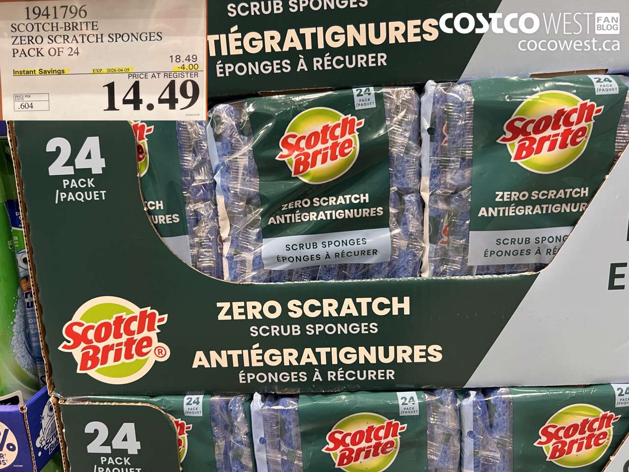 1941796 SCOTCH-BRITE ZERO SCRATCH SPONGES PACK OF 24 ($4.00 INSTANT SAVINGS EXPIRES ON 2026-04-05) $14.49