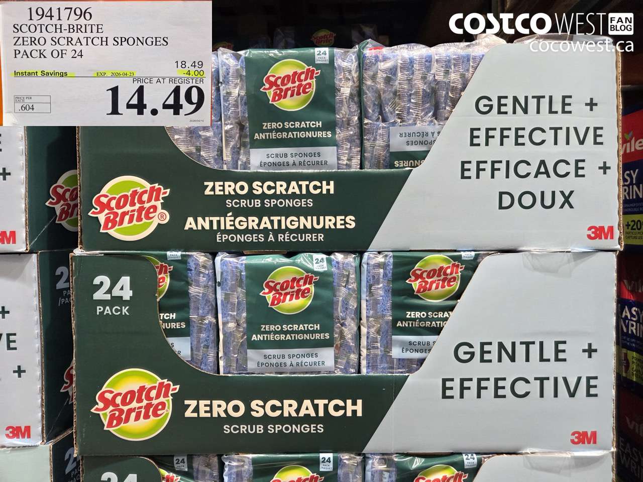 1941796 SCOTCH-BRITE ZERO SCRATCH SPONGES PACK OF 24 ($4.00 INSTANT SAVINGS EXPIRES ON 2026-04-23) $14.49