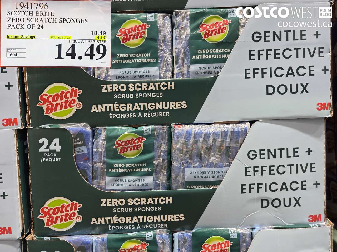 1941796 SCOTCH-BRITE ZERO SCRATCH SPONGES PACK OF 24 ($4.00 INSTANT SAVINGS EXPIRES ON 2026-04-23) $14.49